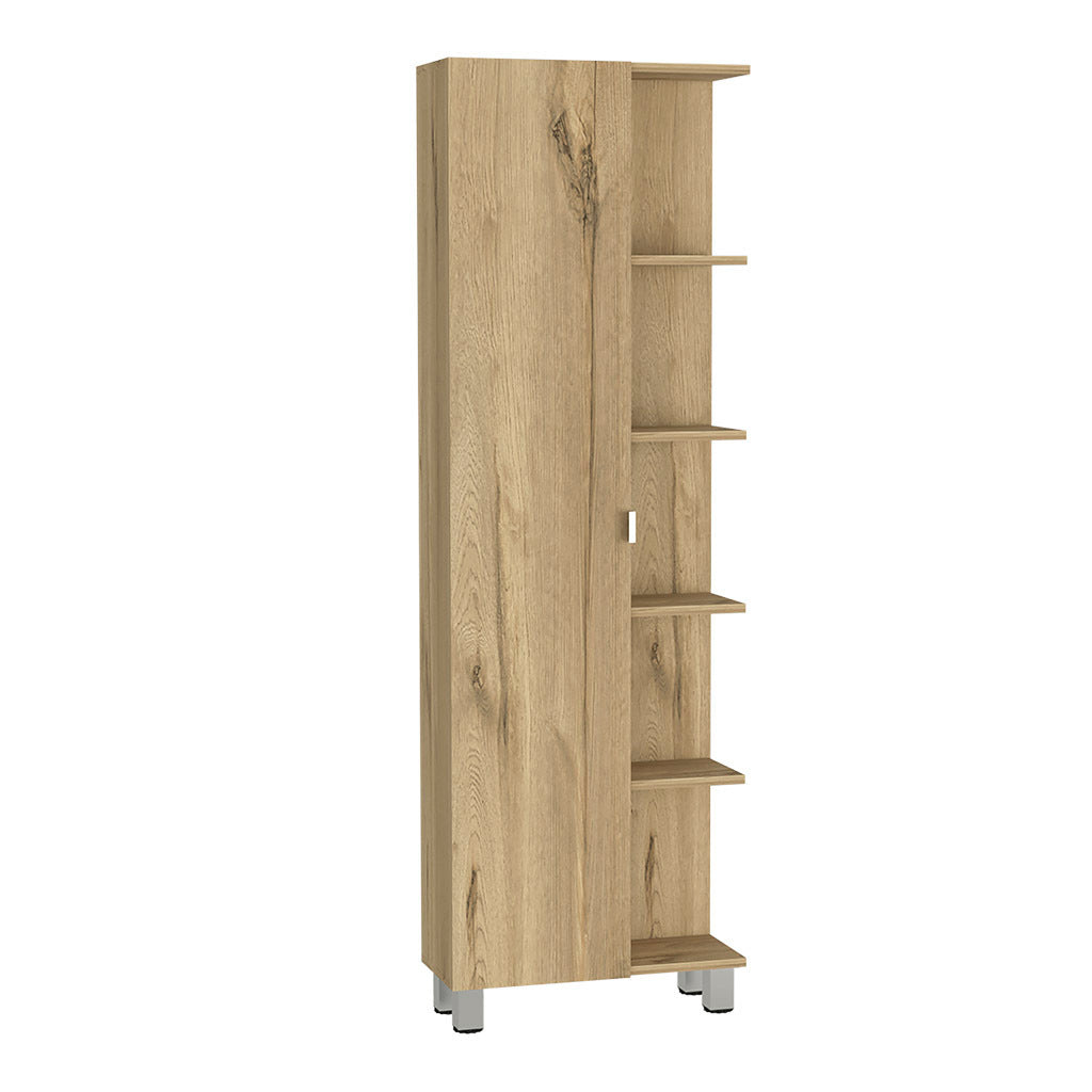 Corner Cabinet Womppi, Five Open Shelves, Single Door, Light Oak Finish