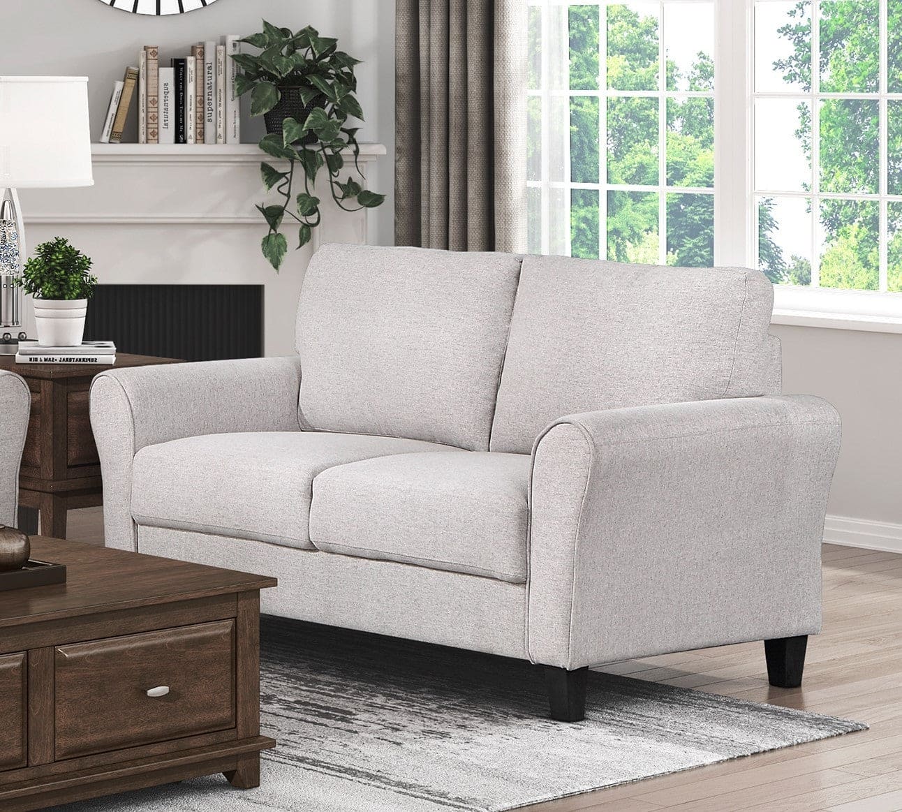 Modern Transitional Sand Hued Textured Fabric Upholstered 1pc Loveseat Attached Cushion Living Room Furniture