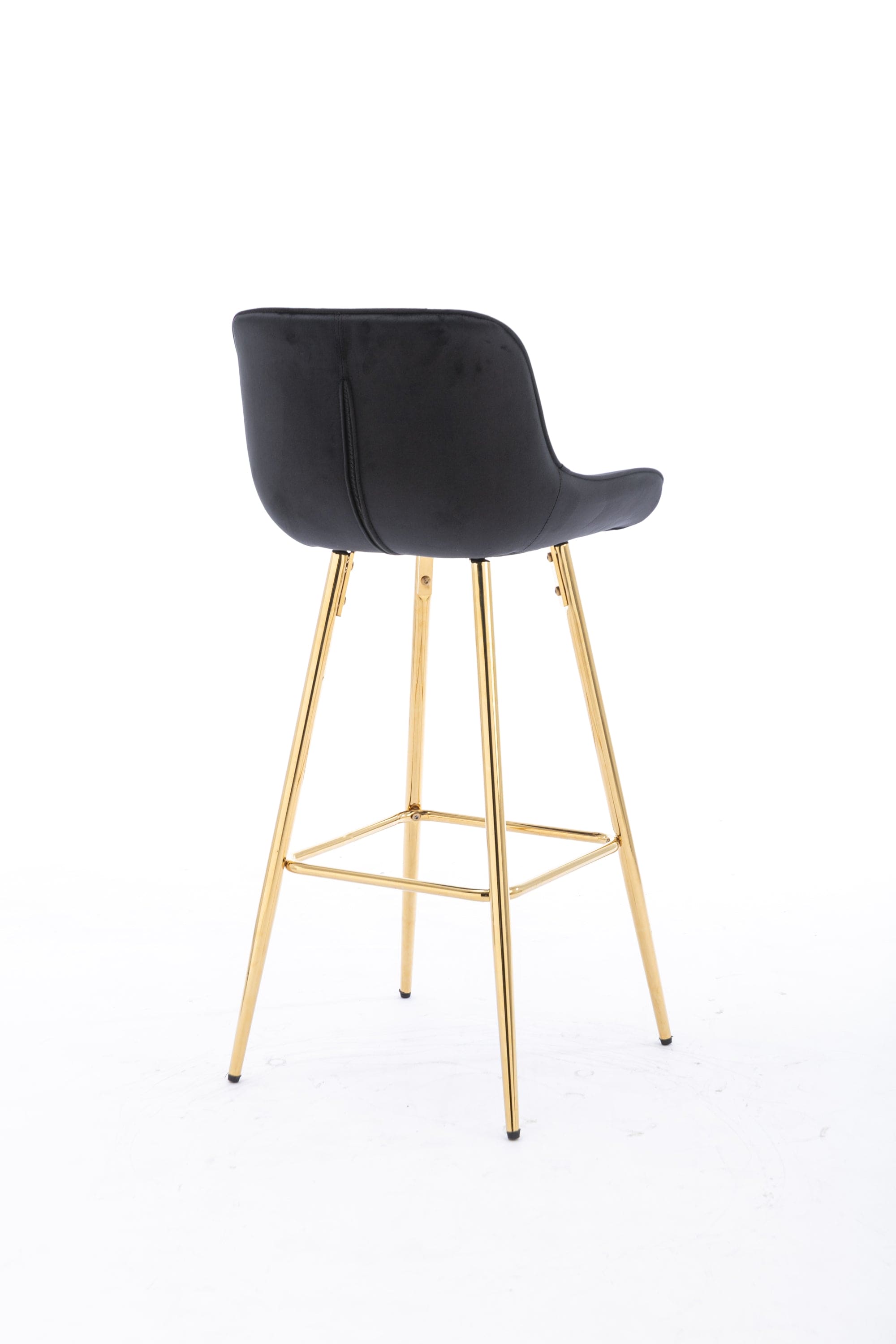 30 inch Set of 2 Bar Stools,with Chrome Footrest Velvet Fabric Counter Stool Golden Leg Simple High Bar Stool,black