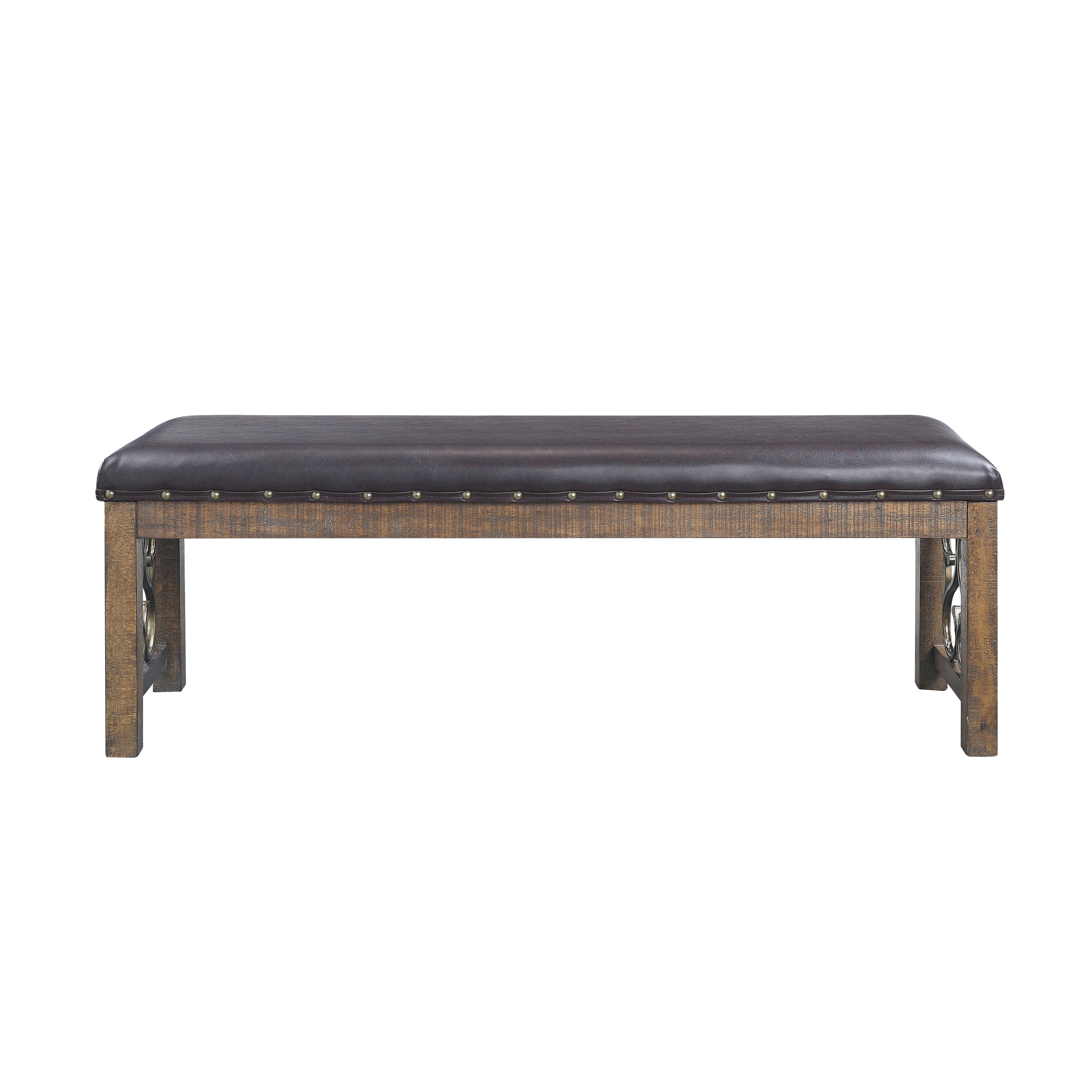 ACME Raphaela Bench in Black PU & Weathered Cherry Finish DN00982