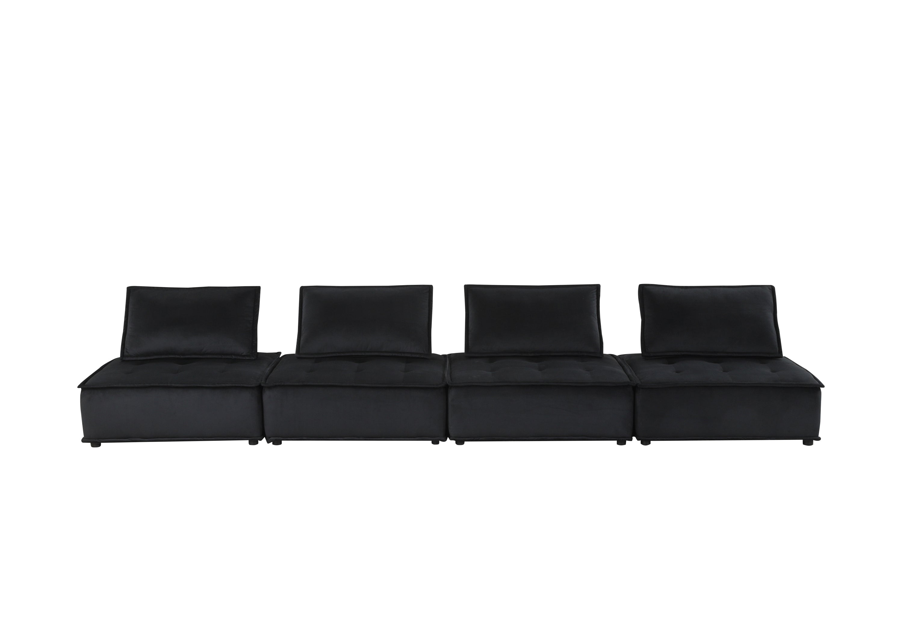 Anna Black Velvet 4 Pc Sectional Sofa