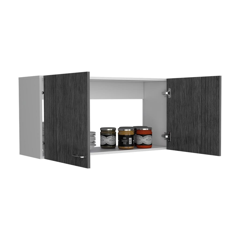 Wall Cabinet Toran, Two Shelves, Double Door, White / Smokey Oak Finish