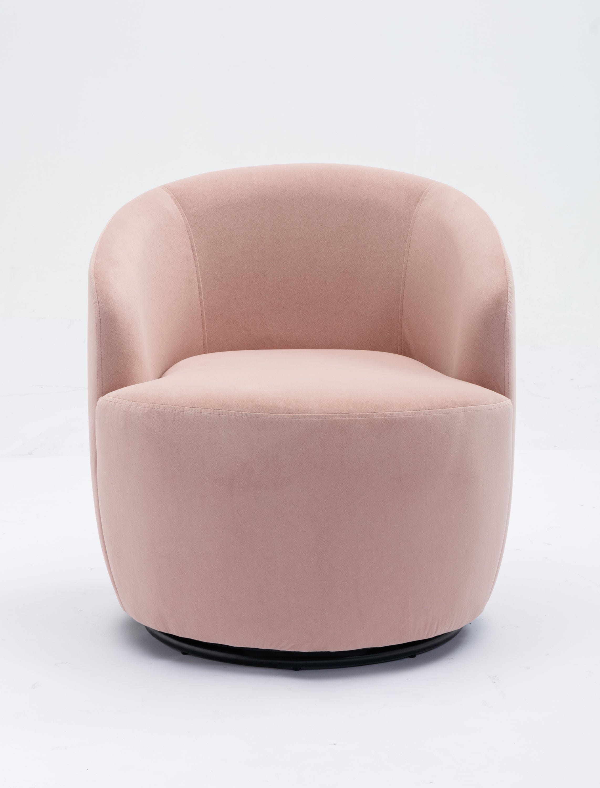 Velvet Fabric Swivel Accent Armchair Barrel Chair With Black Powder Coating Metal Ring,Pink