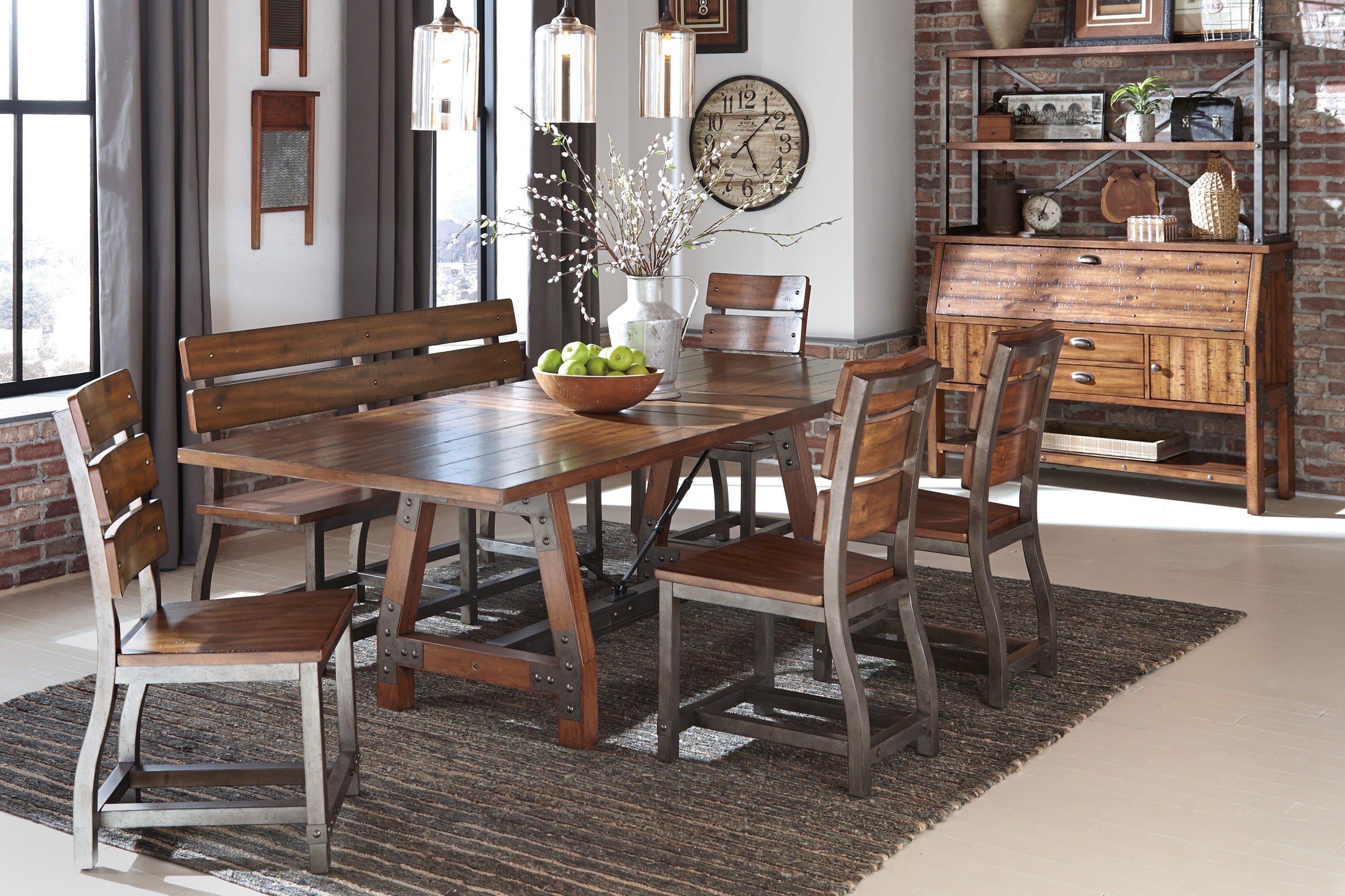 Unique Look Wood Framing 1pc Dining Table w Extension Leaf Industrial Design Casual Dining Furniture