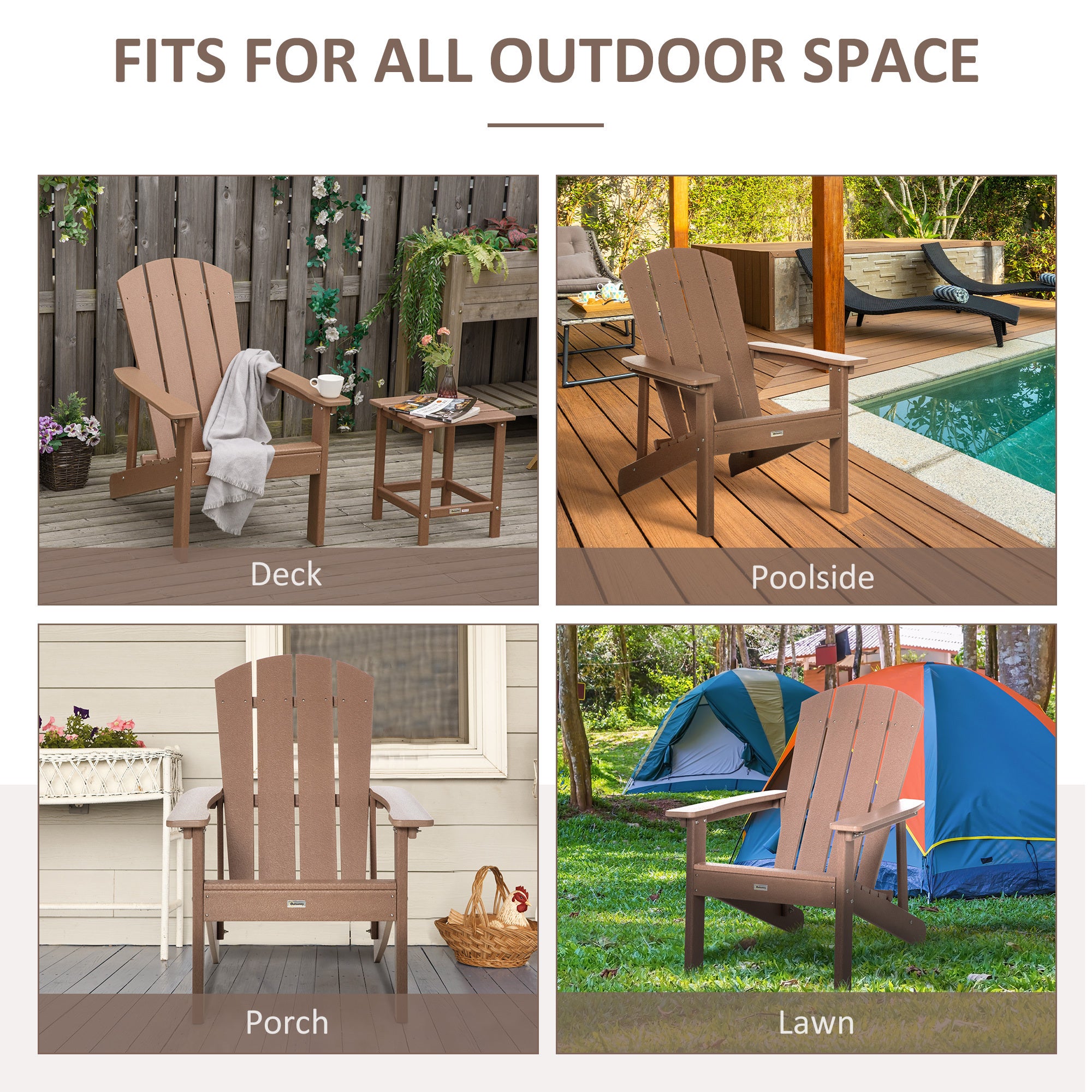 Outsunny Adirondack Chair, Faux Wood Patio & Fire Pit Chair, Weather Resistant HDPE for Deck, Outside Garden, Porch, Backyard, Brown