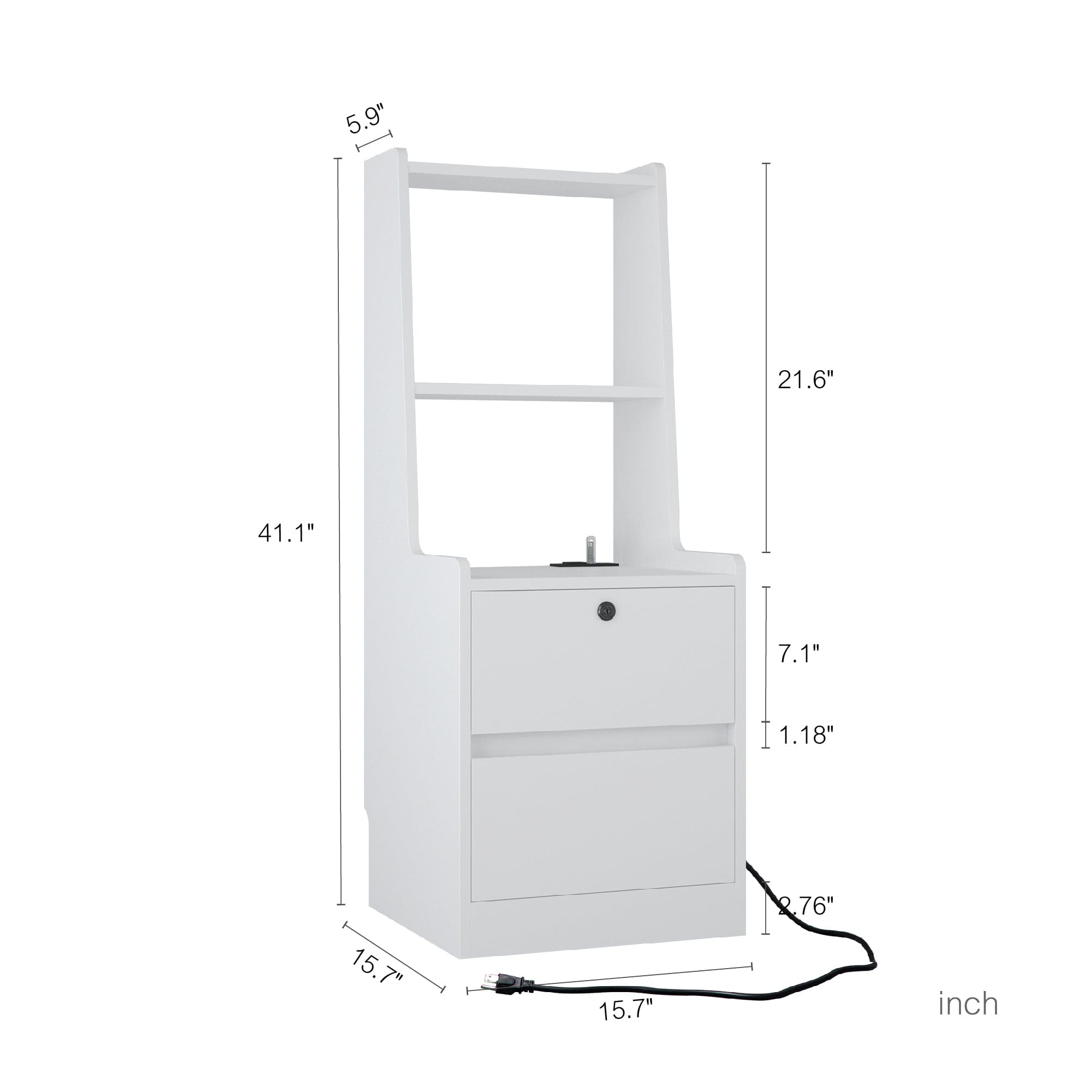 Nightstand with Charging Station, Smart Nightstand with Night Light, Modern Night Stand with Bookshelf, Bedside Tables with Storage Cabinet for Bedroom, White