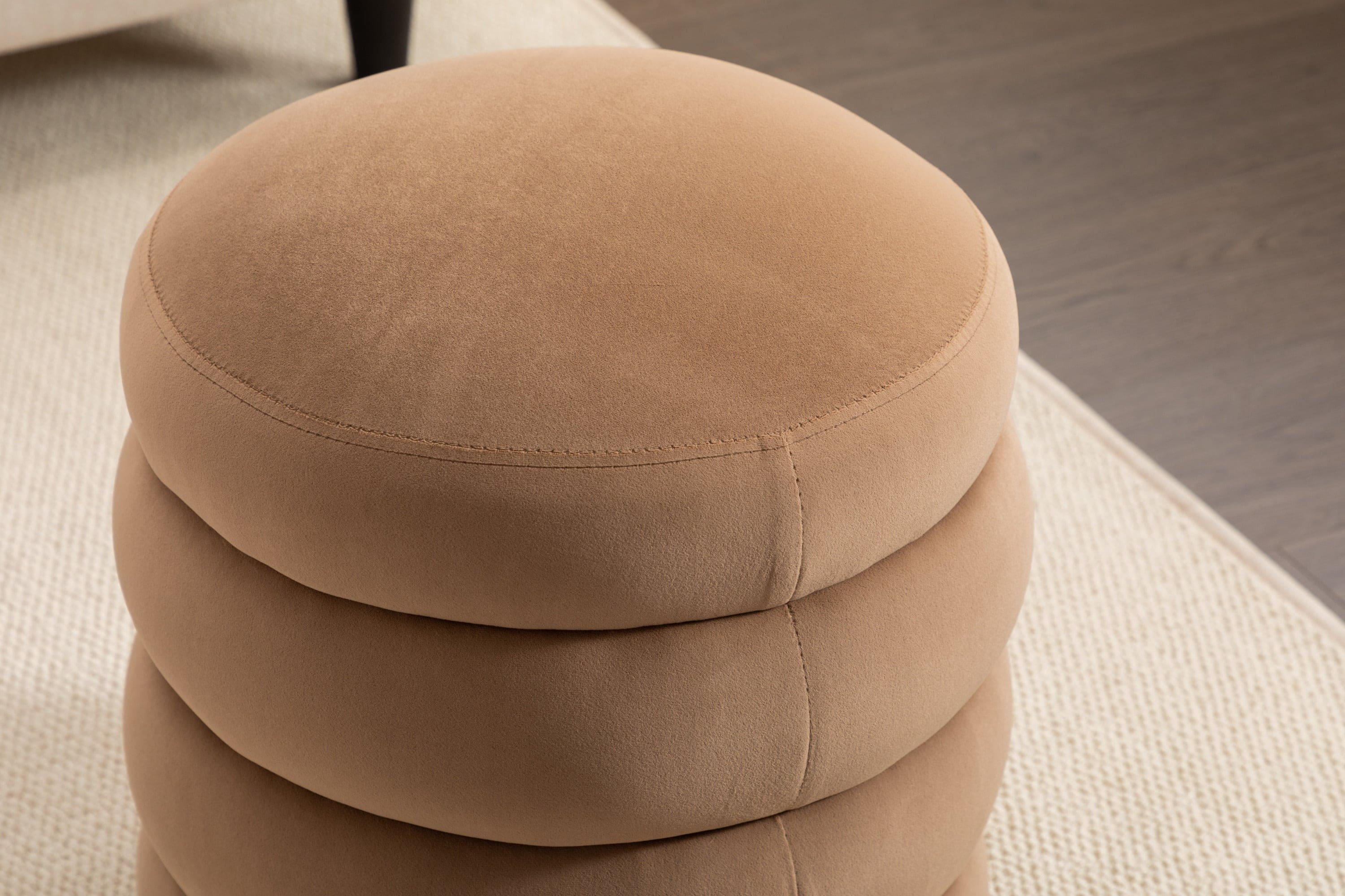 006-Soft Velvet  Round Ottoman Footrest Stool,Coffee