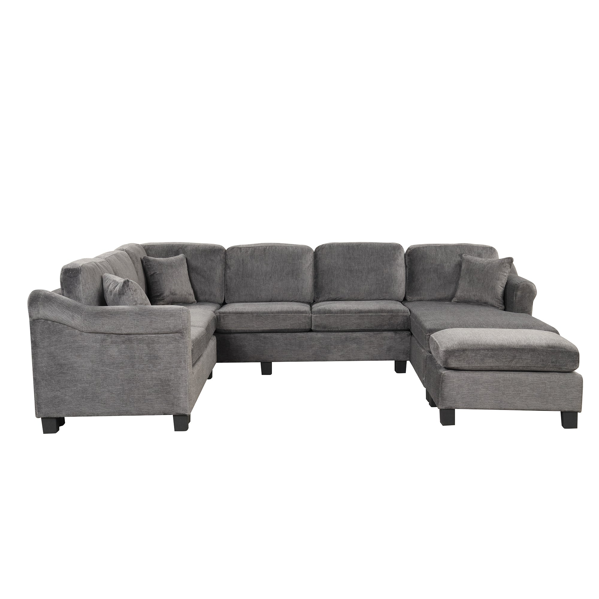 122.1" *91.3"  4pcs Sectional Sofa with Ottoman with Right Side Chaise velvet fabric Dark Gray