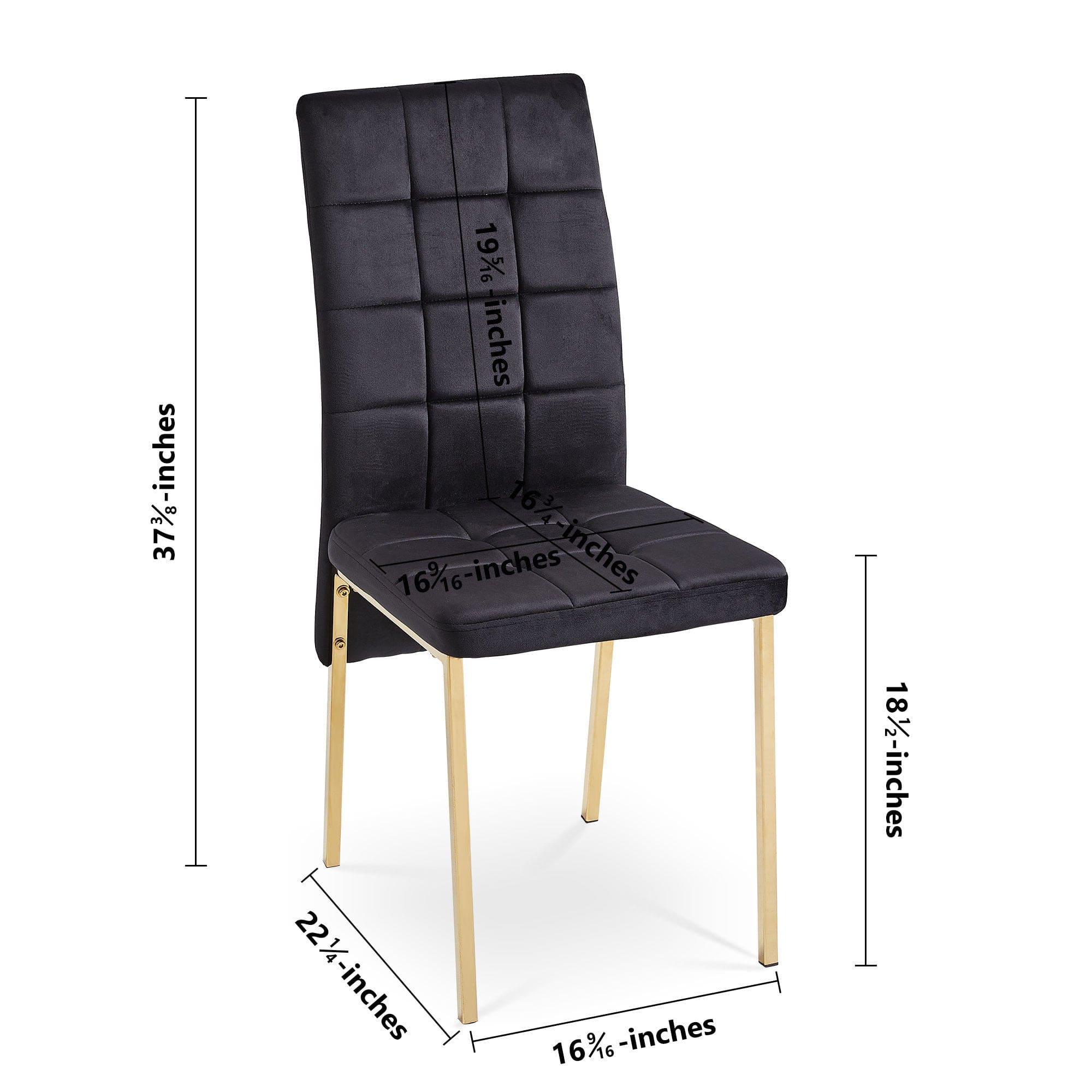 Black Velvet High Back Nordic Dining Chair Modern Fabric Chair with Golden Color Legs, Set Of 4