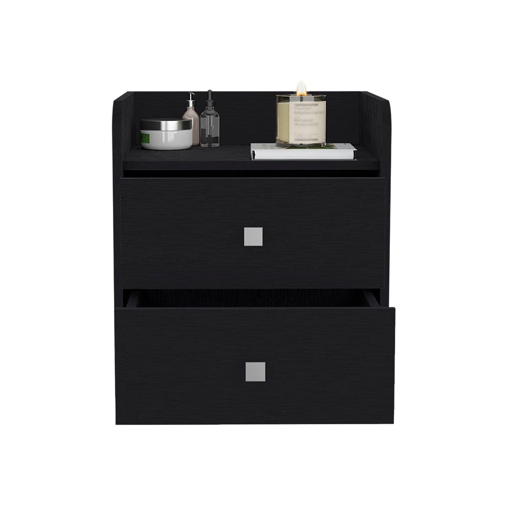 Nightstand Csmet, Metal Handle, Two Drawers, Black Wengue Finish