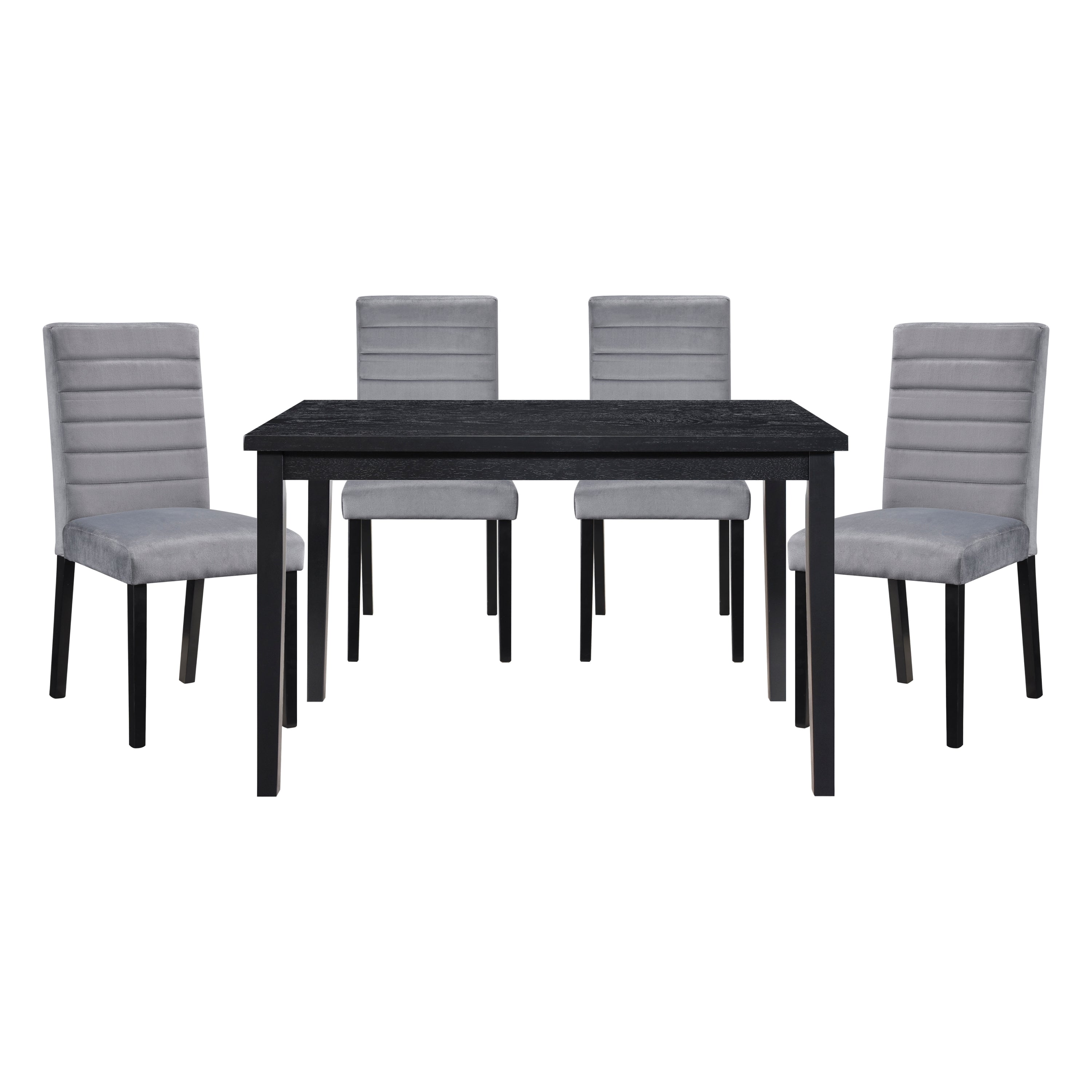 Gray Velvet Upholstered Side Chairs Set of 2pc Black Finish Wood Frame Casual Dining Room Furniture