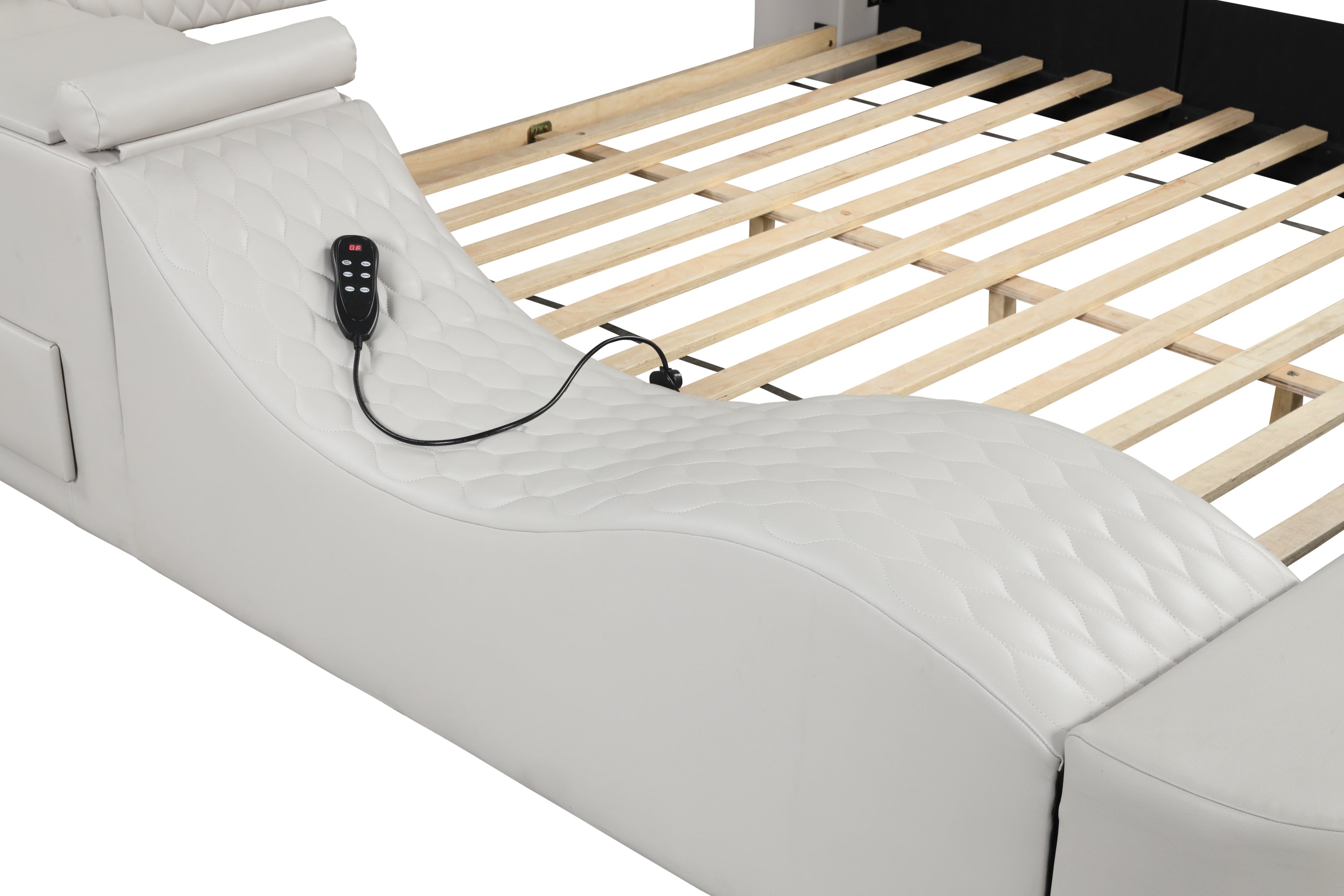 Zoya Smart Multifunctional King Size Bed Made with Wood in Beige