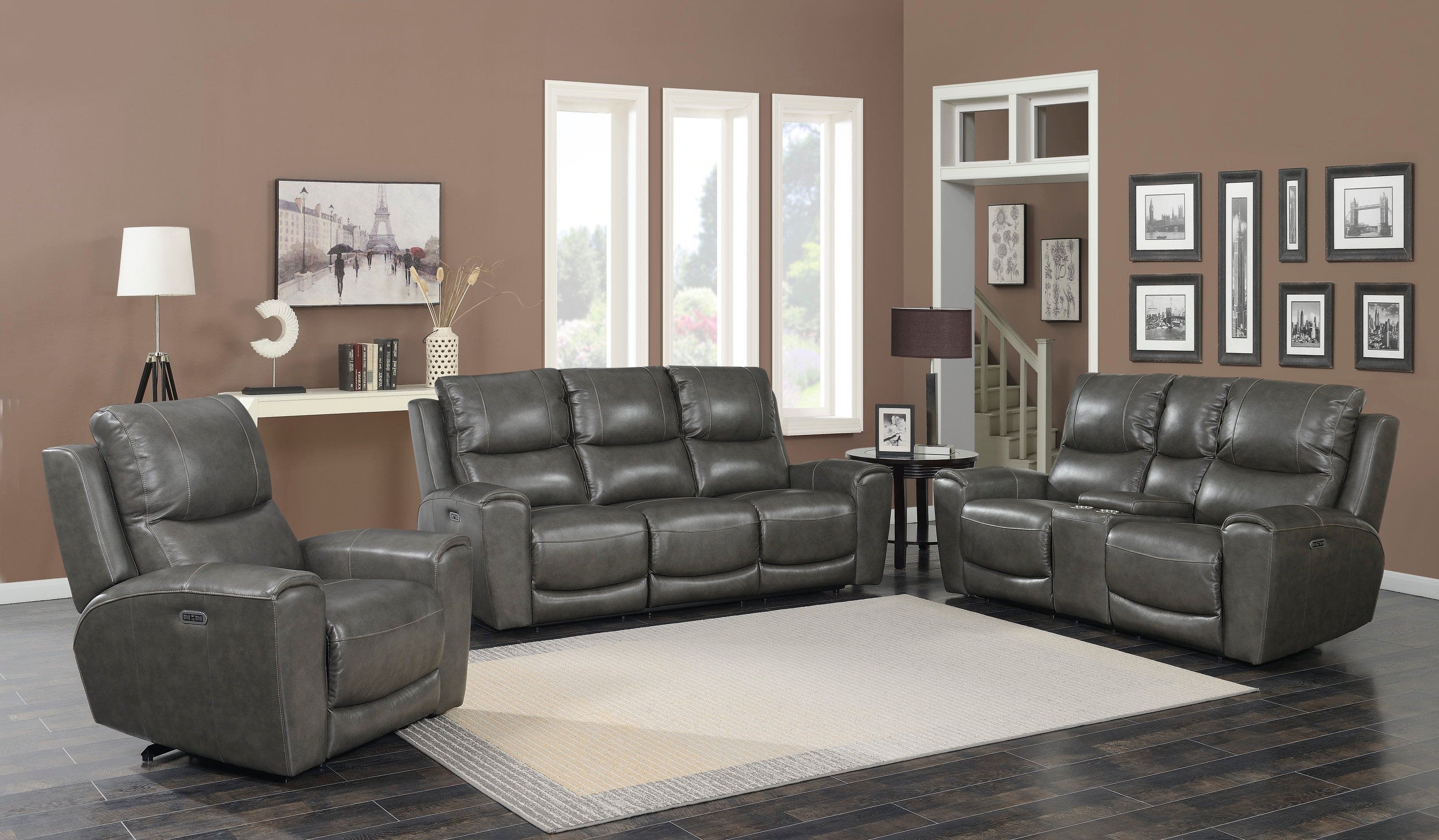 Leather Power Reclining Loveseat with Console - Contemporary Style, Dual Reclining Seats - USB Charging, Hidden Storage