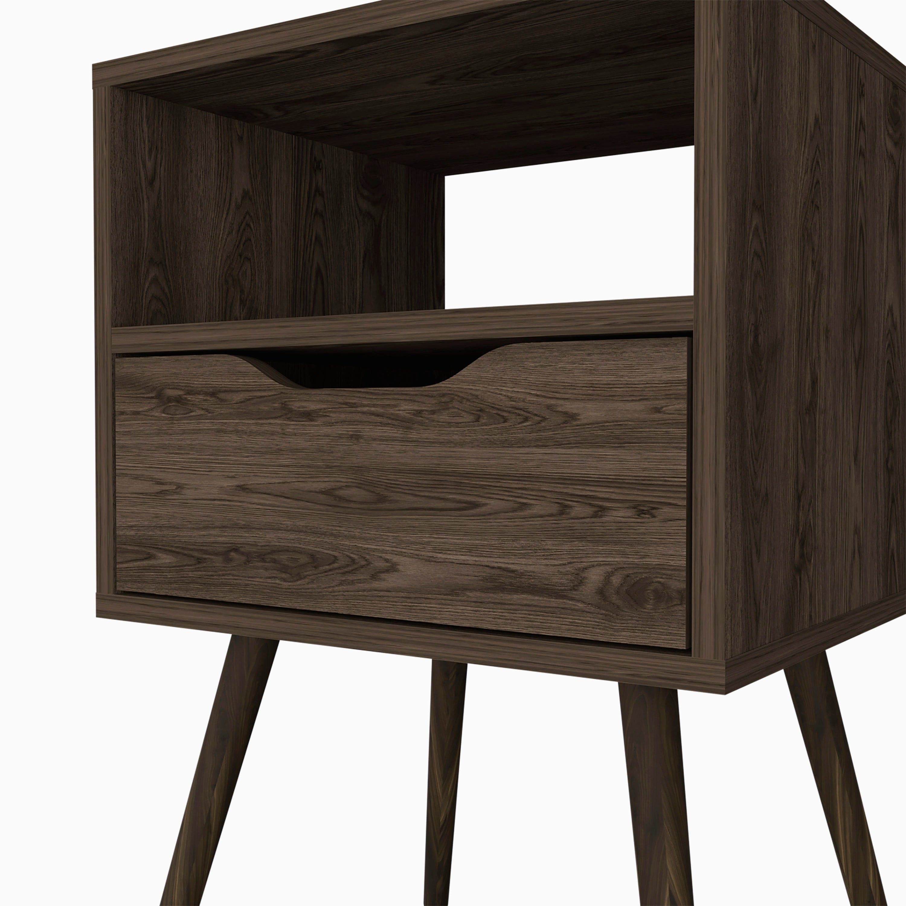 Nightstand  Fugaz, Open Shelf, Single Drawer, Dark Walnut Finish