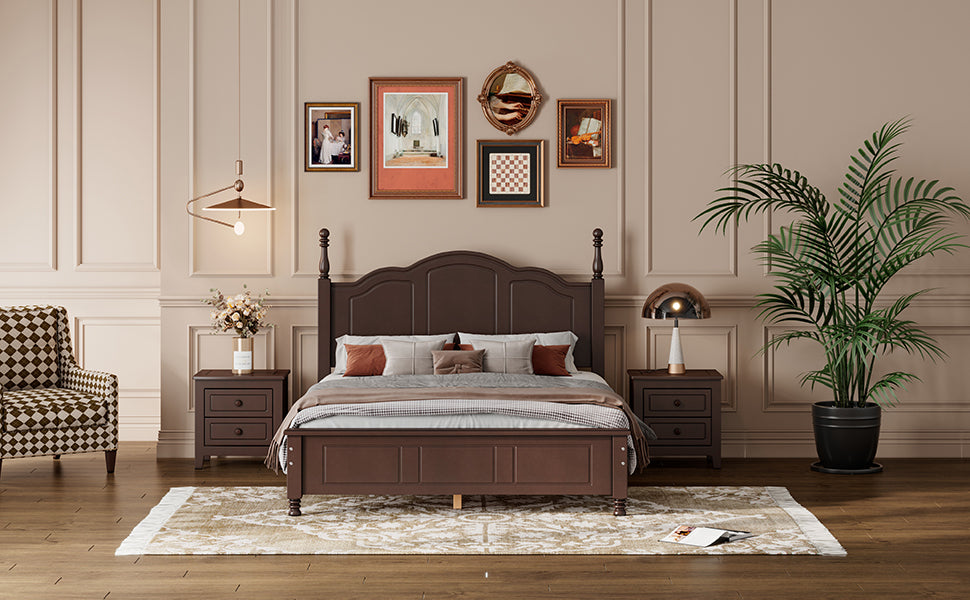 Full Size Wood Platform Bed Frame,Retro Style Platform Bed with Wooden Slat Support,Dark Walnut