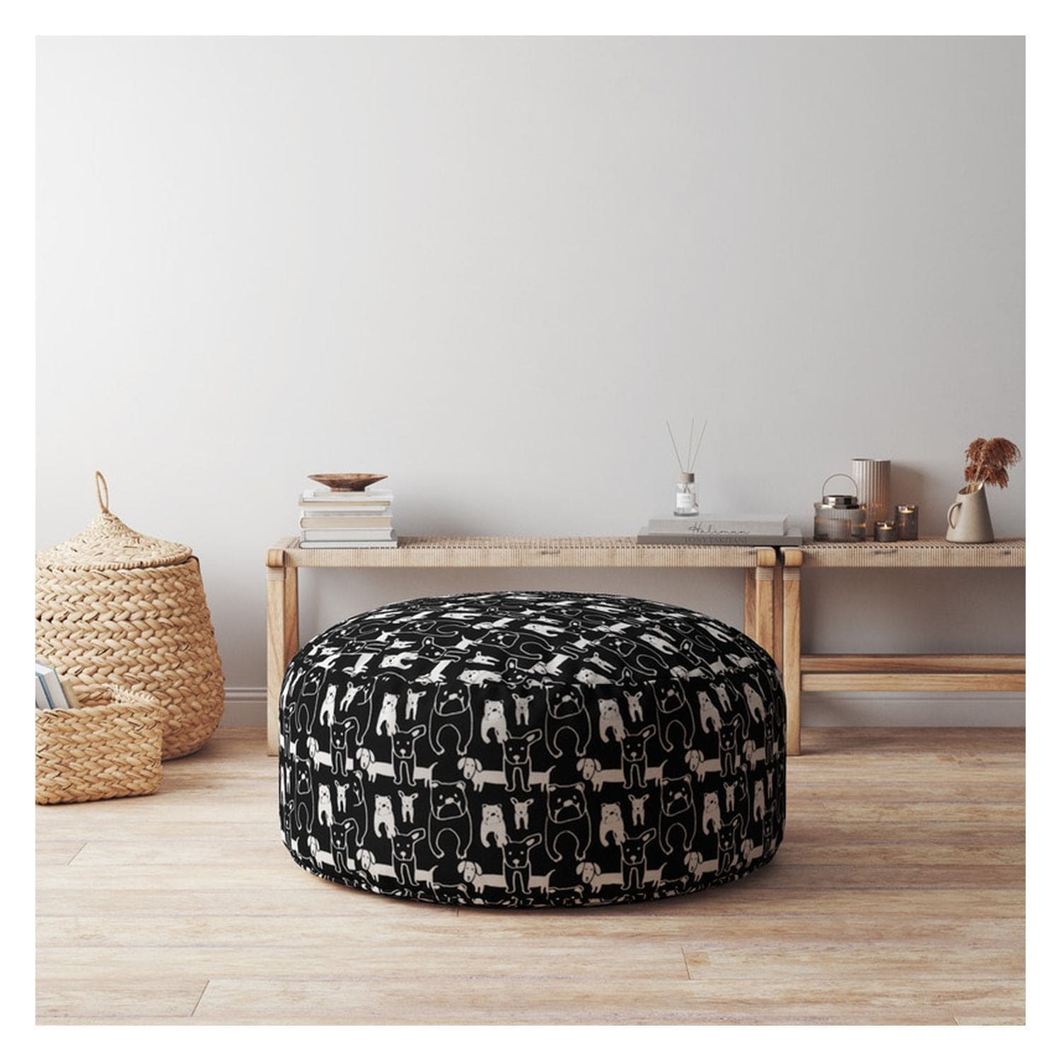 Indoor BUSTER Black Round Zipper Pouf - Cover Only - 24in dia x 20in tall