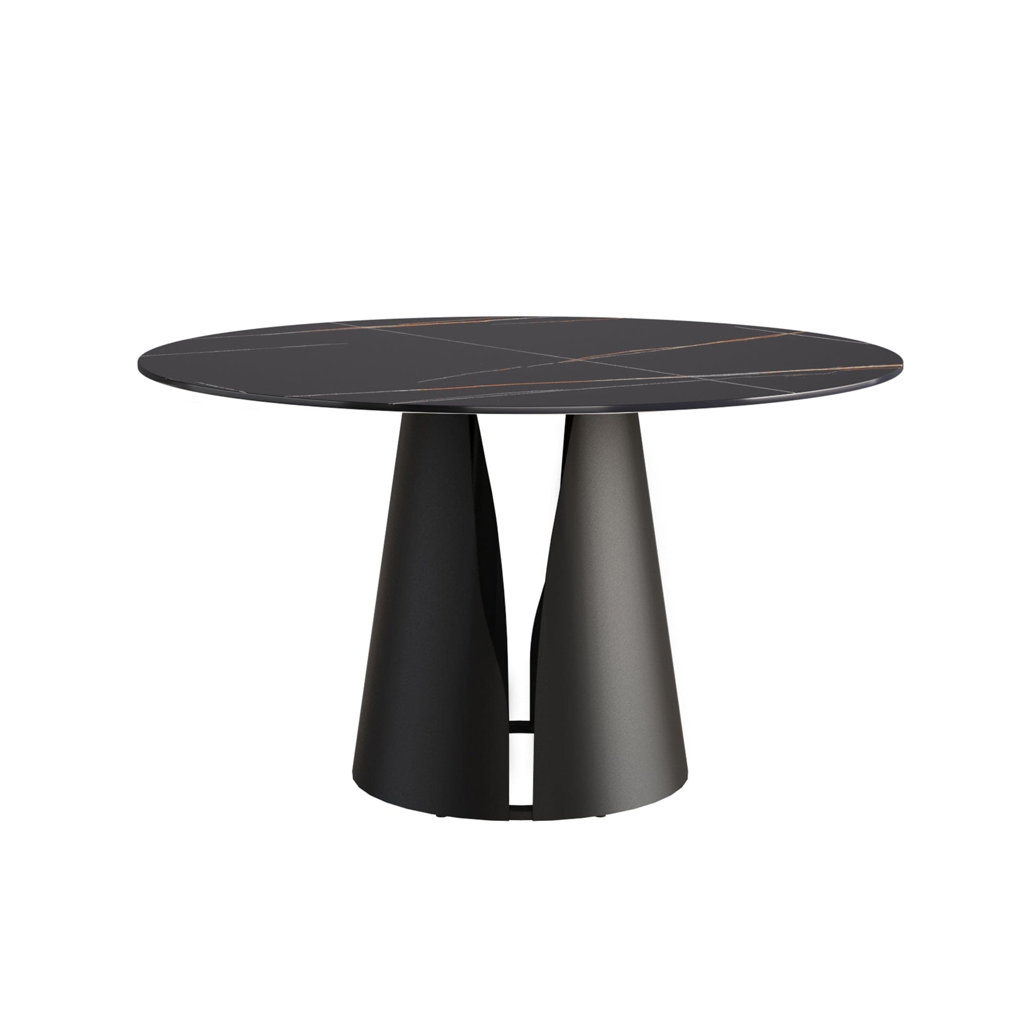 53.15"Modern artificial stone round black carbon steel base dining table-can accommodate 6 people