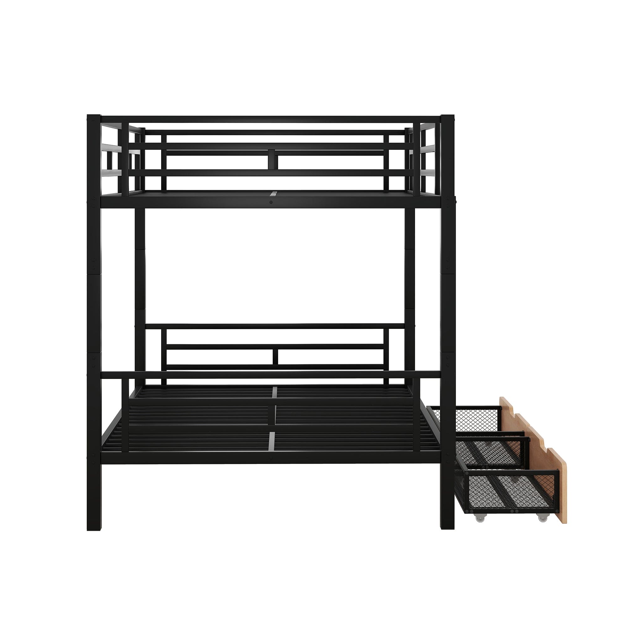 Metal Full Size Convertible Bunk Bed with 2 Drawers, Black