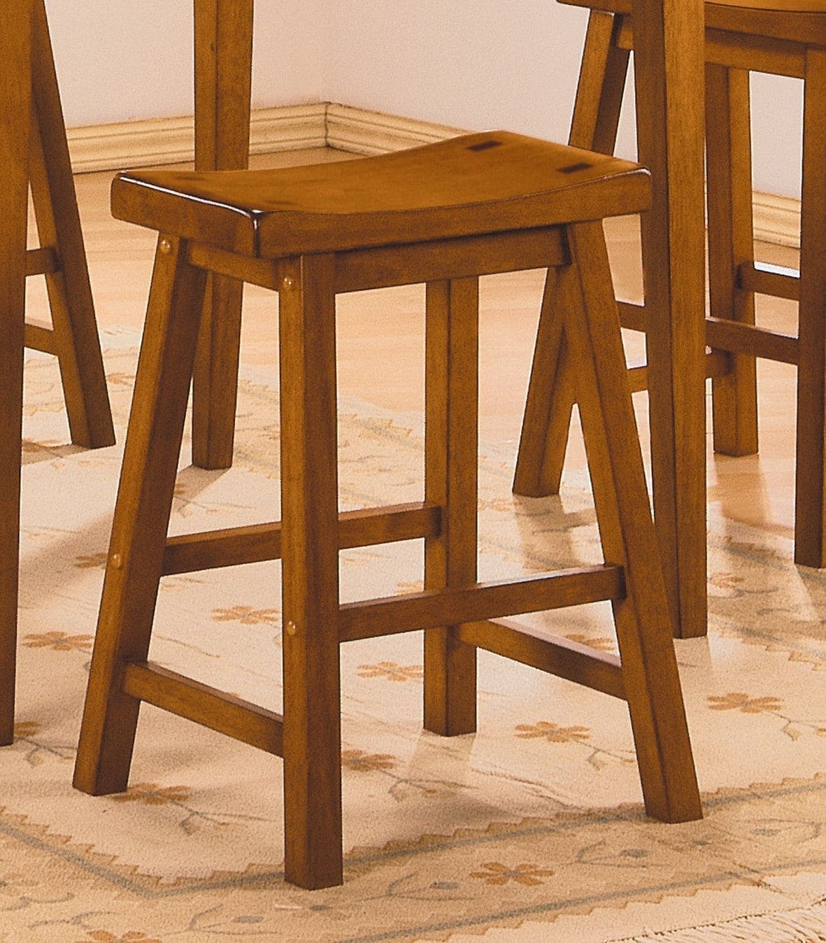 Casual Dining 18-inch Height Saddle Seat Stools 2pc Set Solid Wood Oak Finish Home Furniture