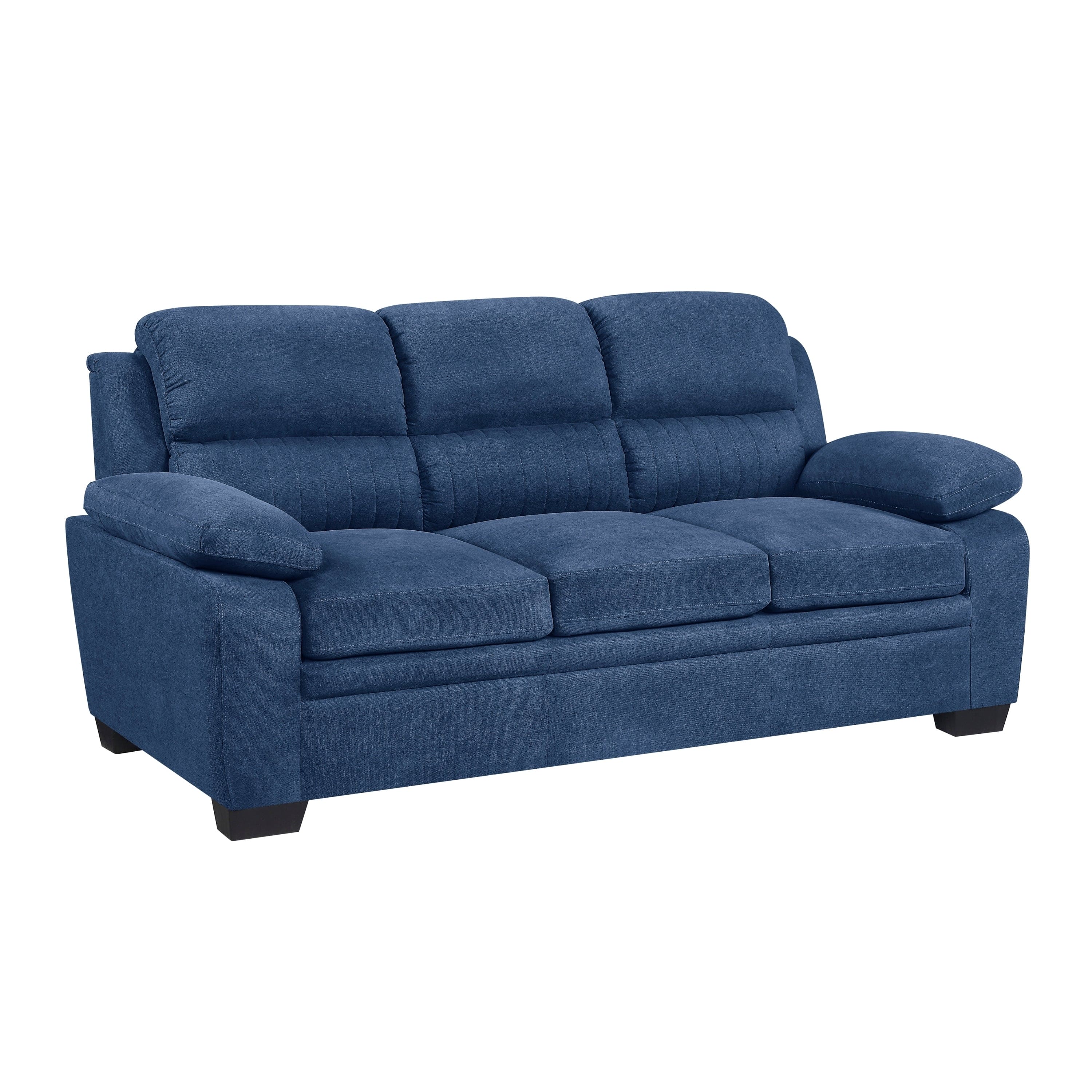 Comfortable Plush Seating Sofa 1pc Modern Blue Textured Fabric Channel Tufting Solid Wood Frame Living Room Furniture