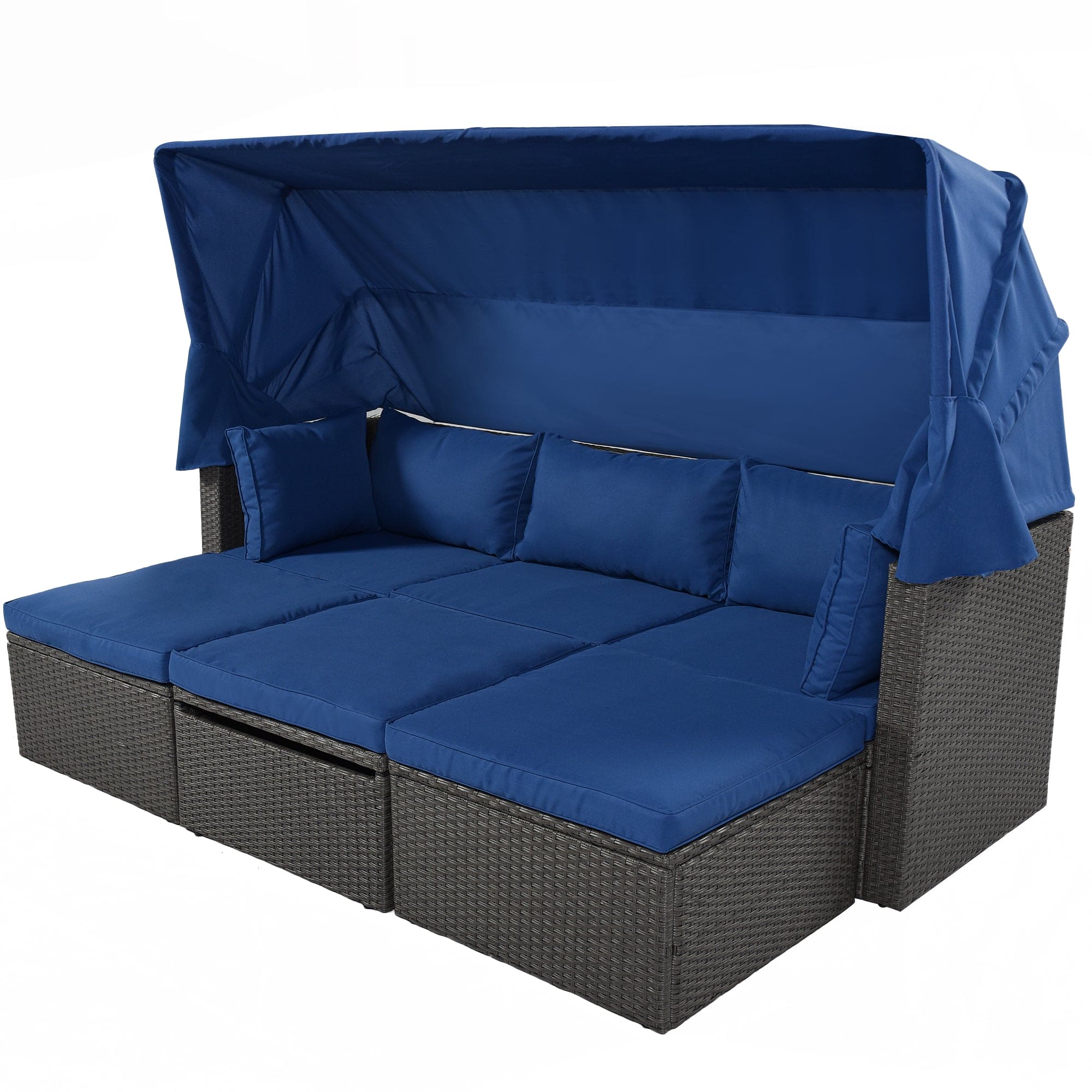 U_Style Outdoor Patio Rectangle Daybed with Retractable Canopy,  Wicker Furniture Sectional Seating with Washable Cushions, Backyard, Porch(As same as WY000263AAE)