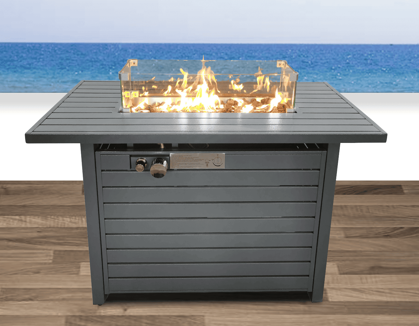 Living Source International 11'' H x 42'' L Steel Propane Outdoor Fire Pit Table with Lid