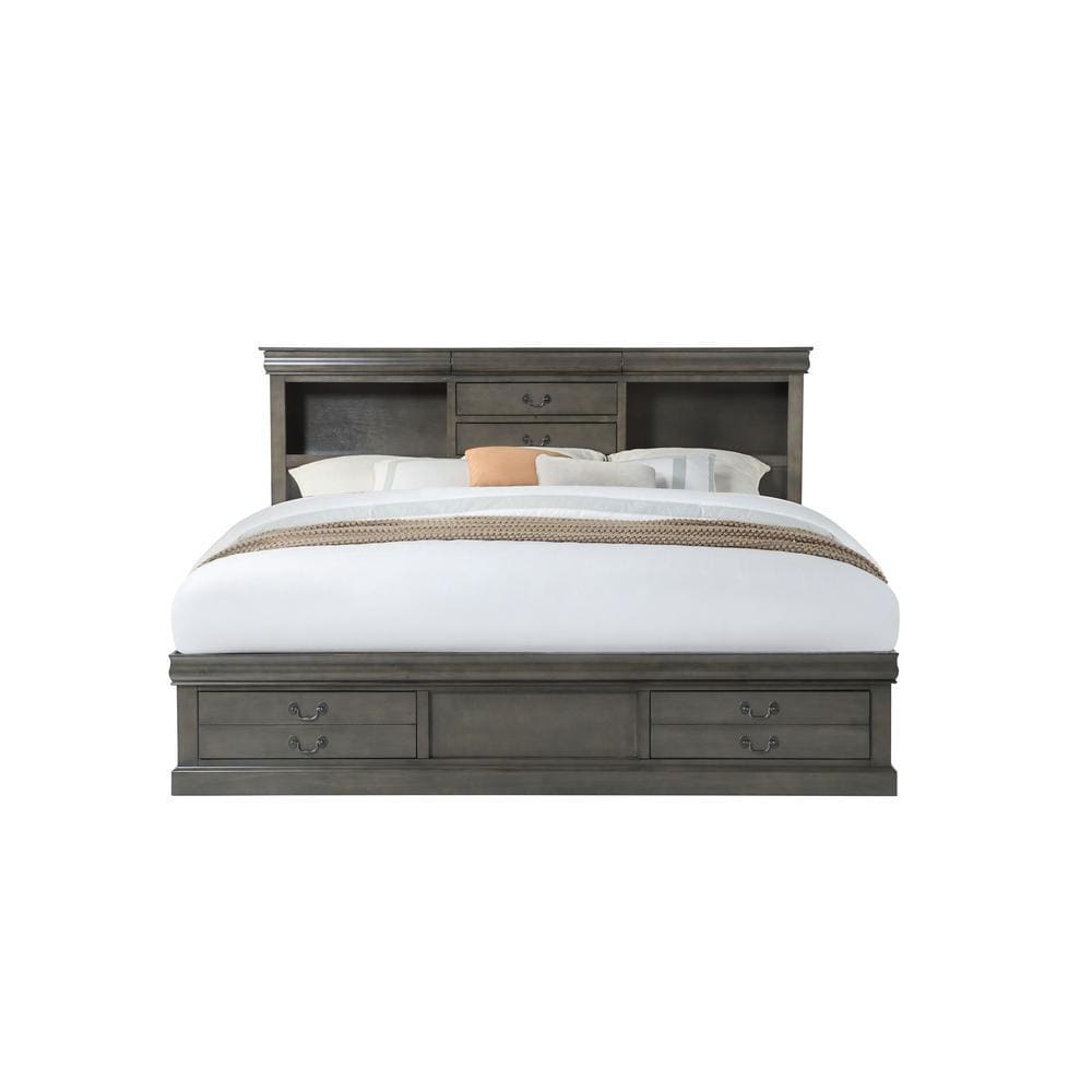 ACME Louis Philippe III Eastern King Bed, Dark Gray (1Set/3Ctn) 24927EK