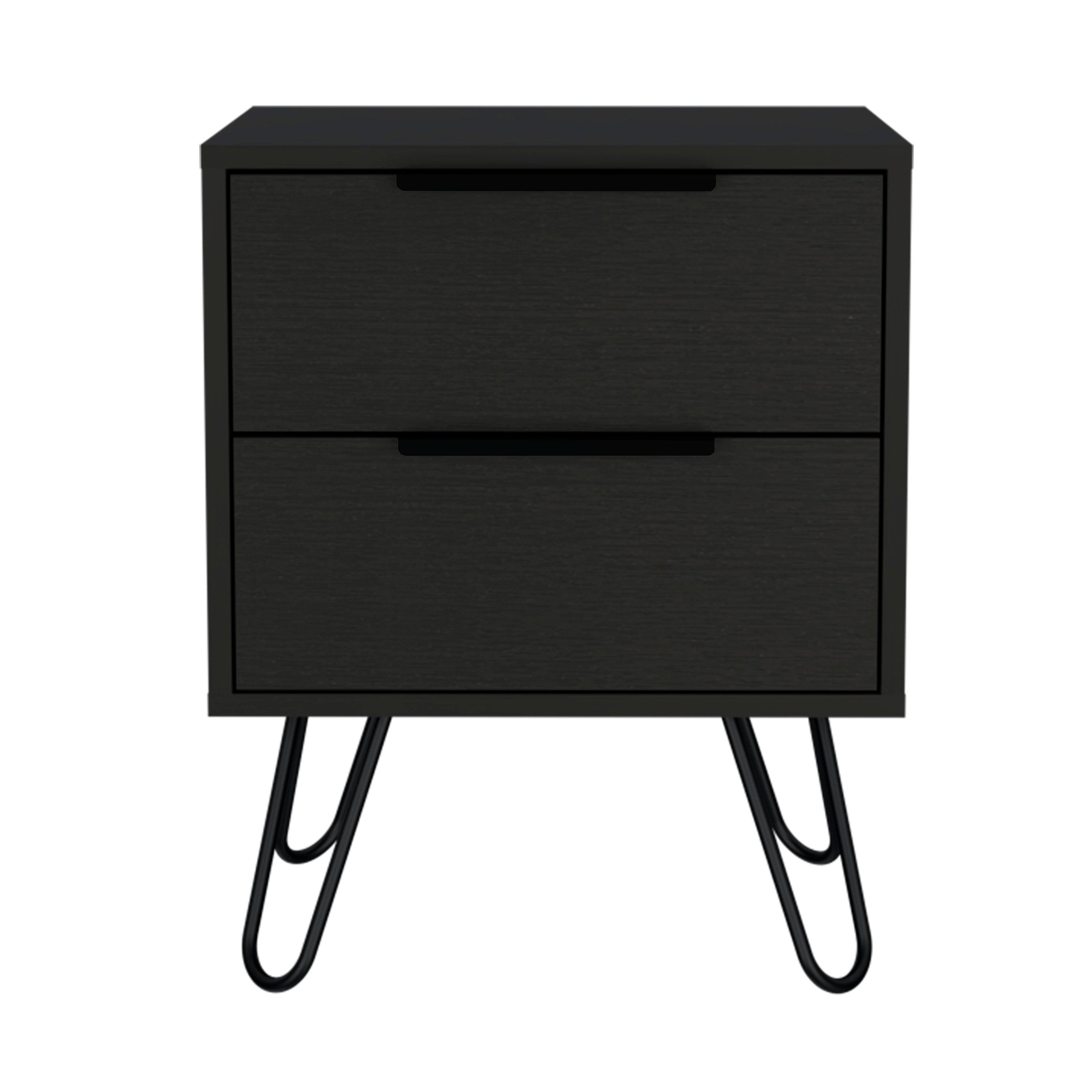 Nightstand Skyoner 2, Harpin Legs, Two Drawers, Black Wengue Finish