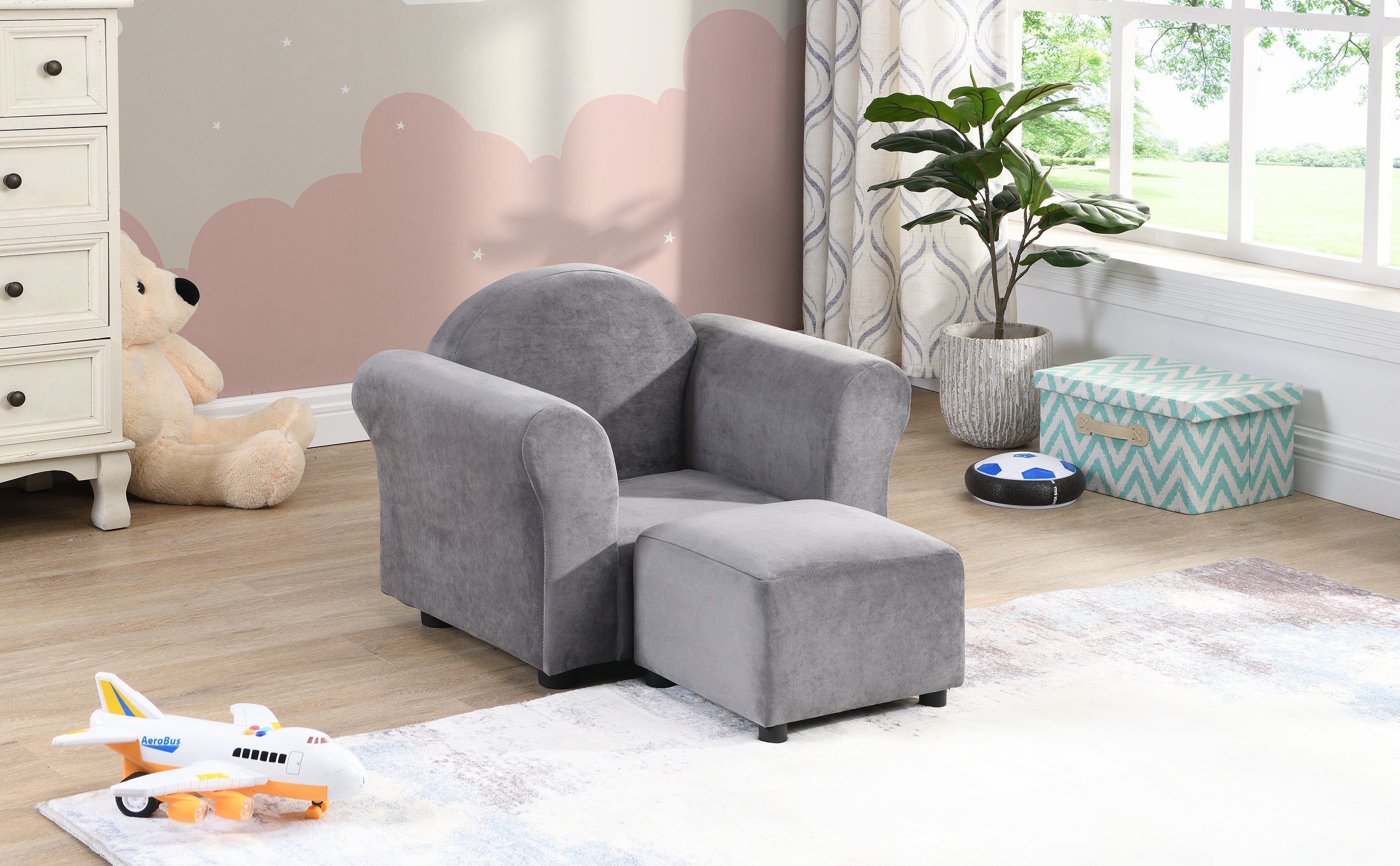 Kids Recliner Chair, Kids Upholstered Couch with ottoman