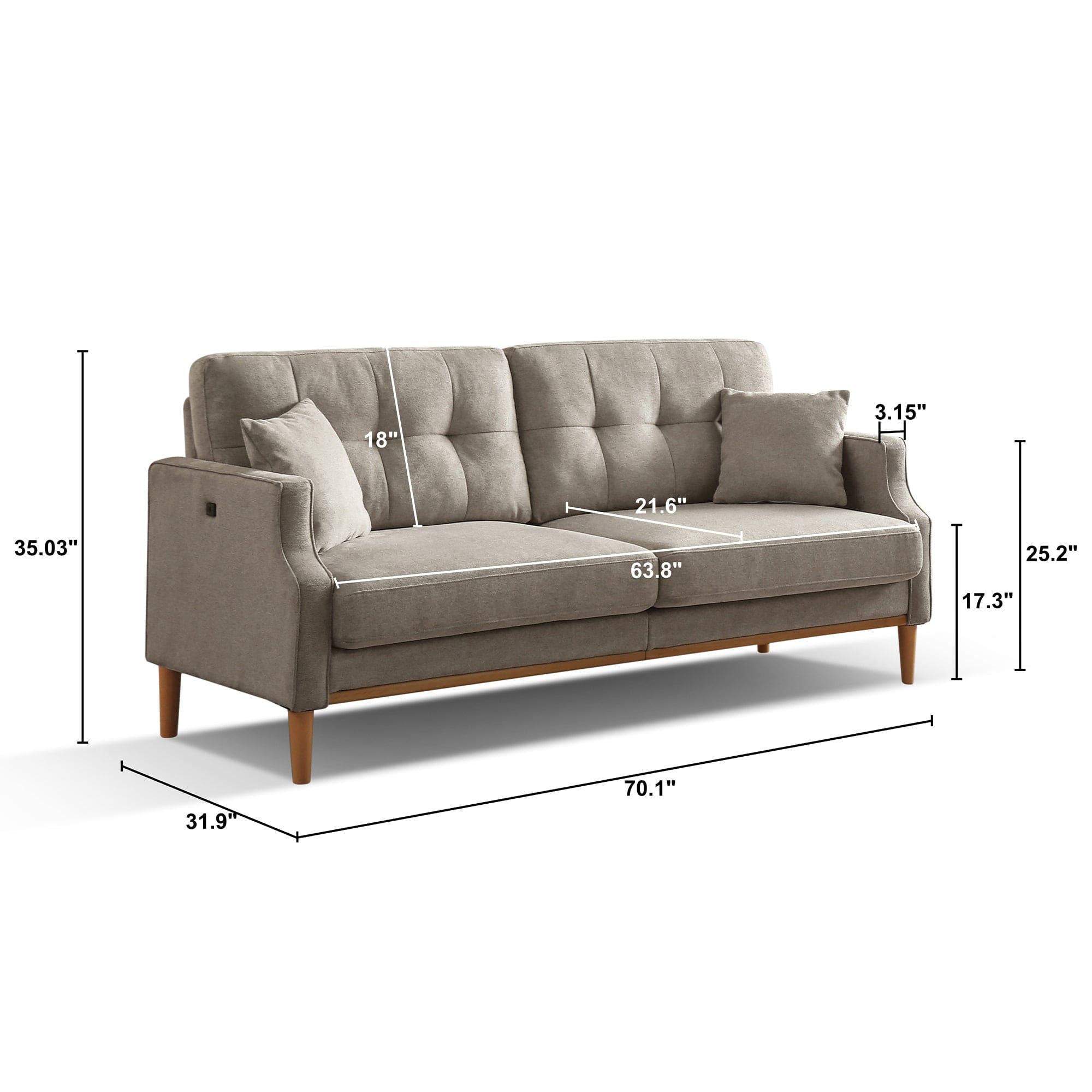 Living Space sofa 3 seater With Waterproof Fabric , USB Charge port