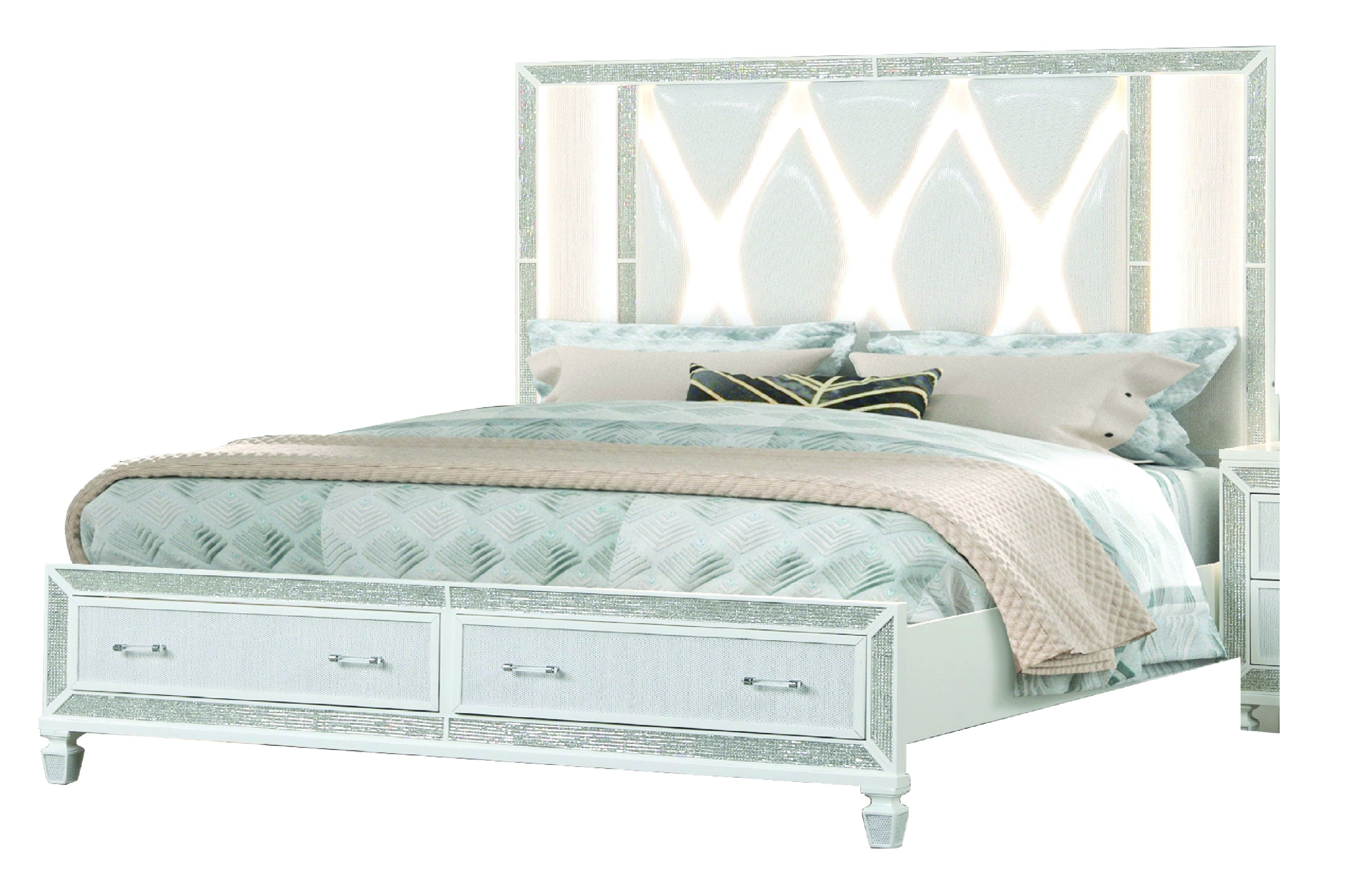 Crystal Queen Storage Bed Made With Wood Finished in White