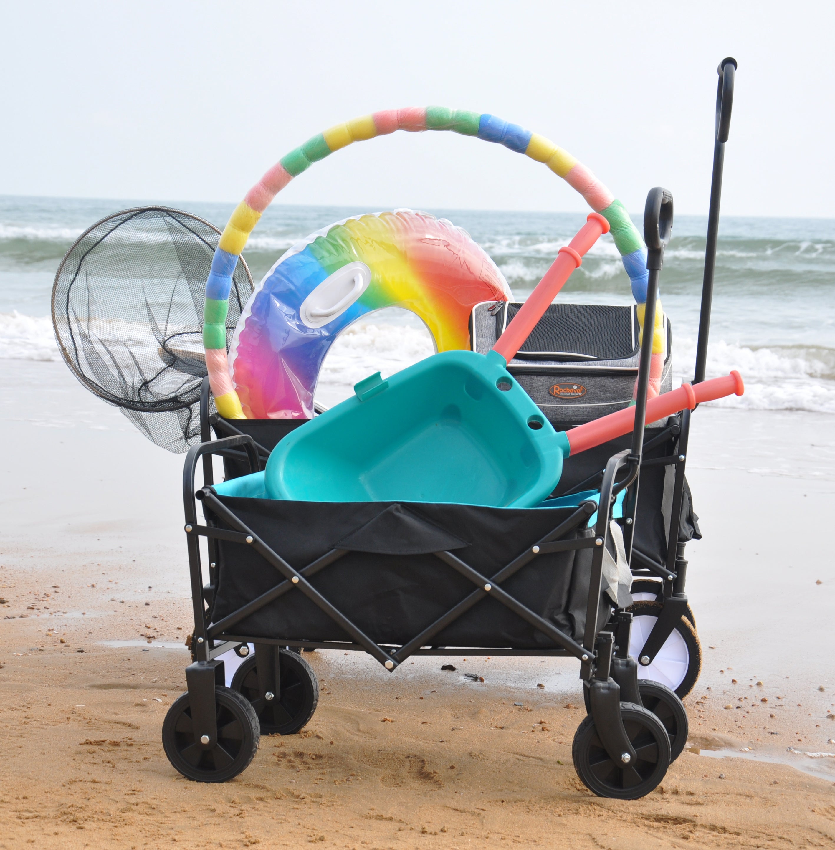 Folding Wagon Garden Shopping Beach Cart (black+blue)