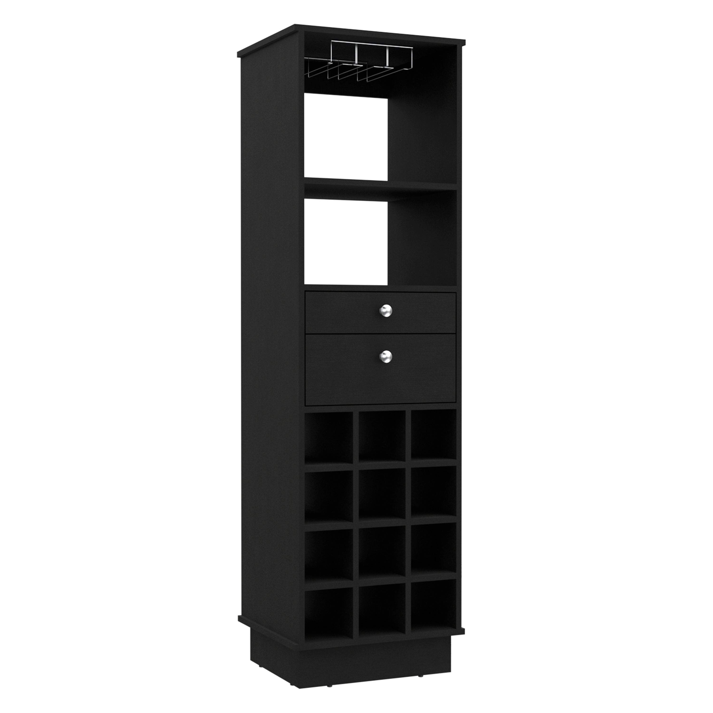 Bar Cabinet Bureck, Two Drawers, Twelve Wine Cubbies, Black Wengue Finish