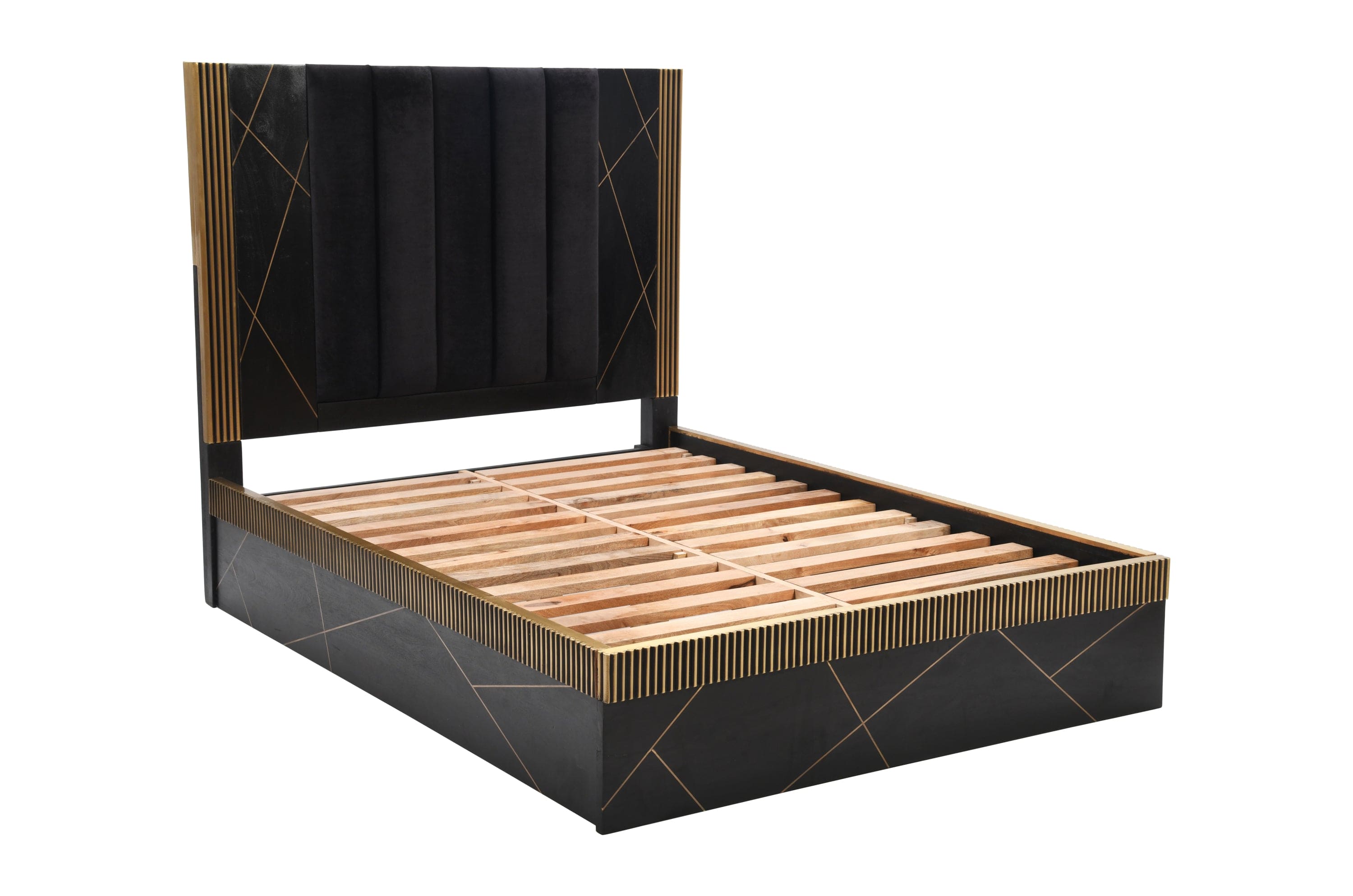 Allure Modern Style Queen Bed Made With Mango Wood and Finished with Brass Metal