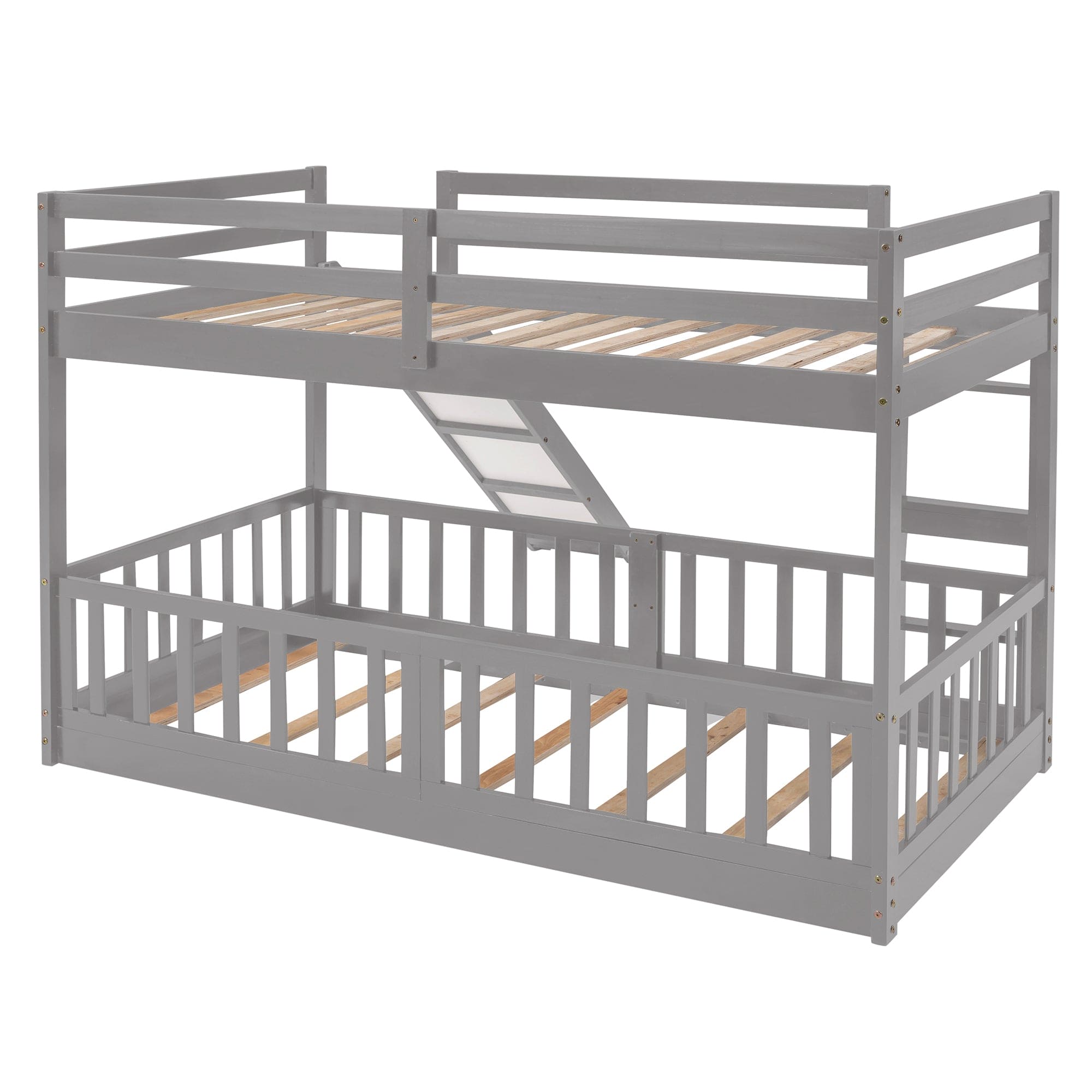 Twin Over Twin Bunk Bed with Slide and Ladder, Gray（Old SKU:LP000009AAE）