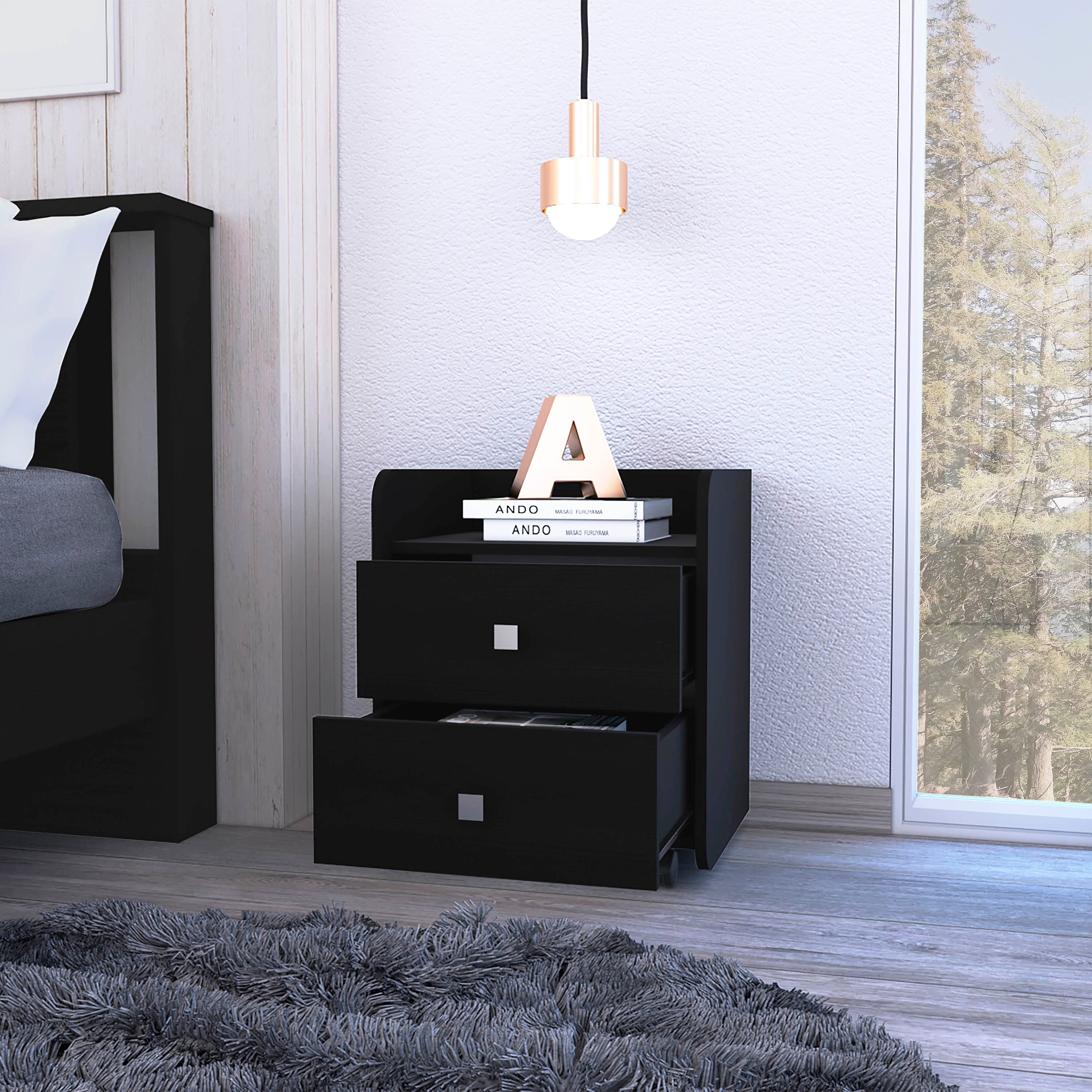 Lakewood 1-Shelf 2-Drawer Nightstand Black Wengue