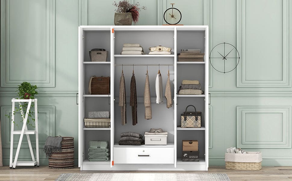 4-Door Wardrobe with 1 Drawer, White