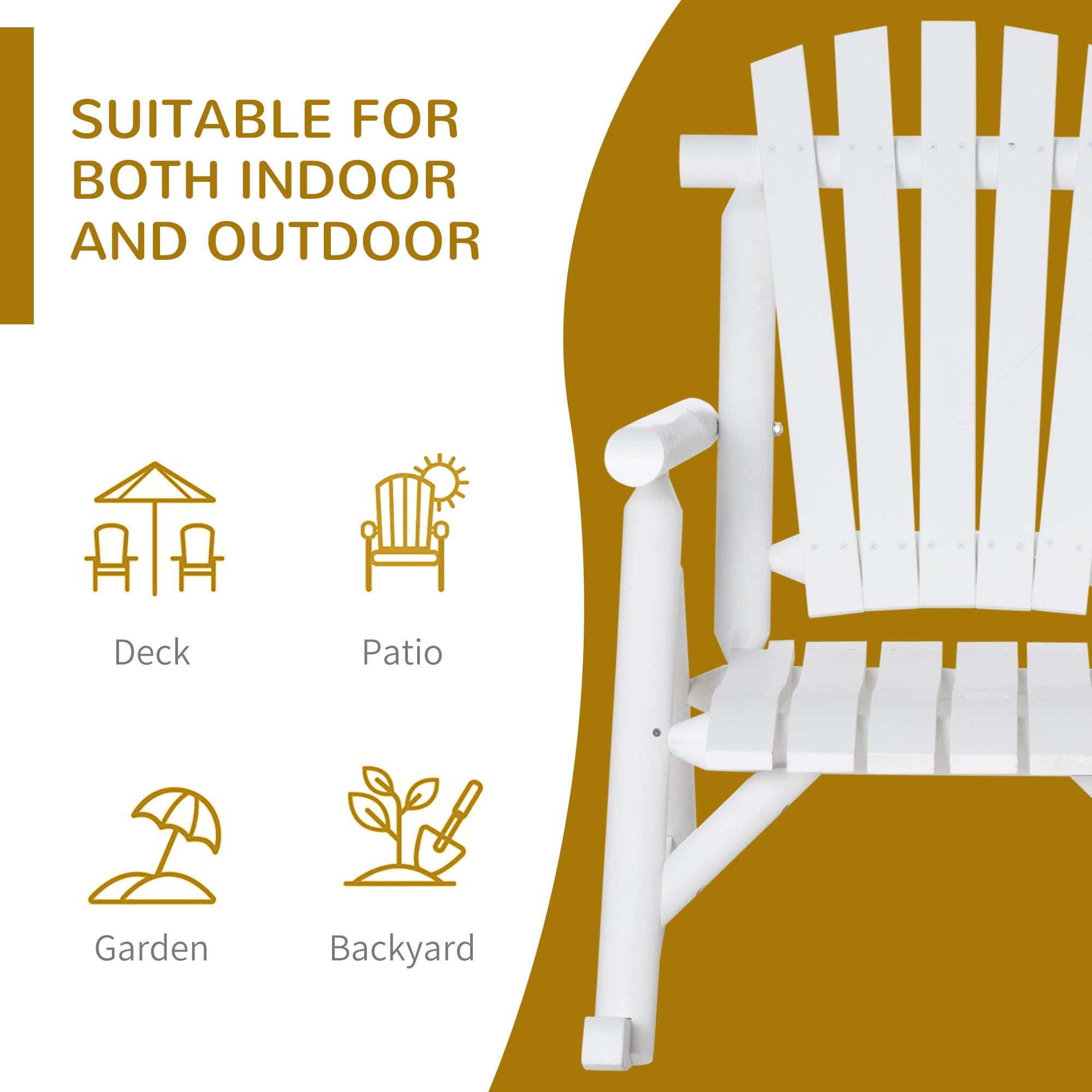 Outsunny Outdoor Wooden Rocking Chair, Rustic Adirondack Rocker with Slatted Seat, High Backrest, Armrests for Patio, Garden, and Porch, Large, White