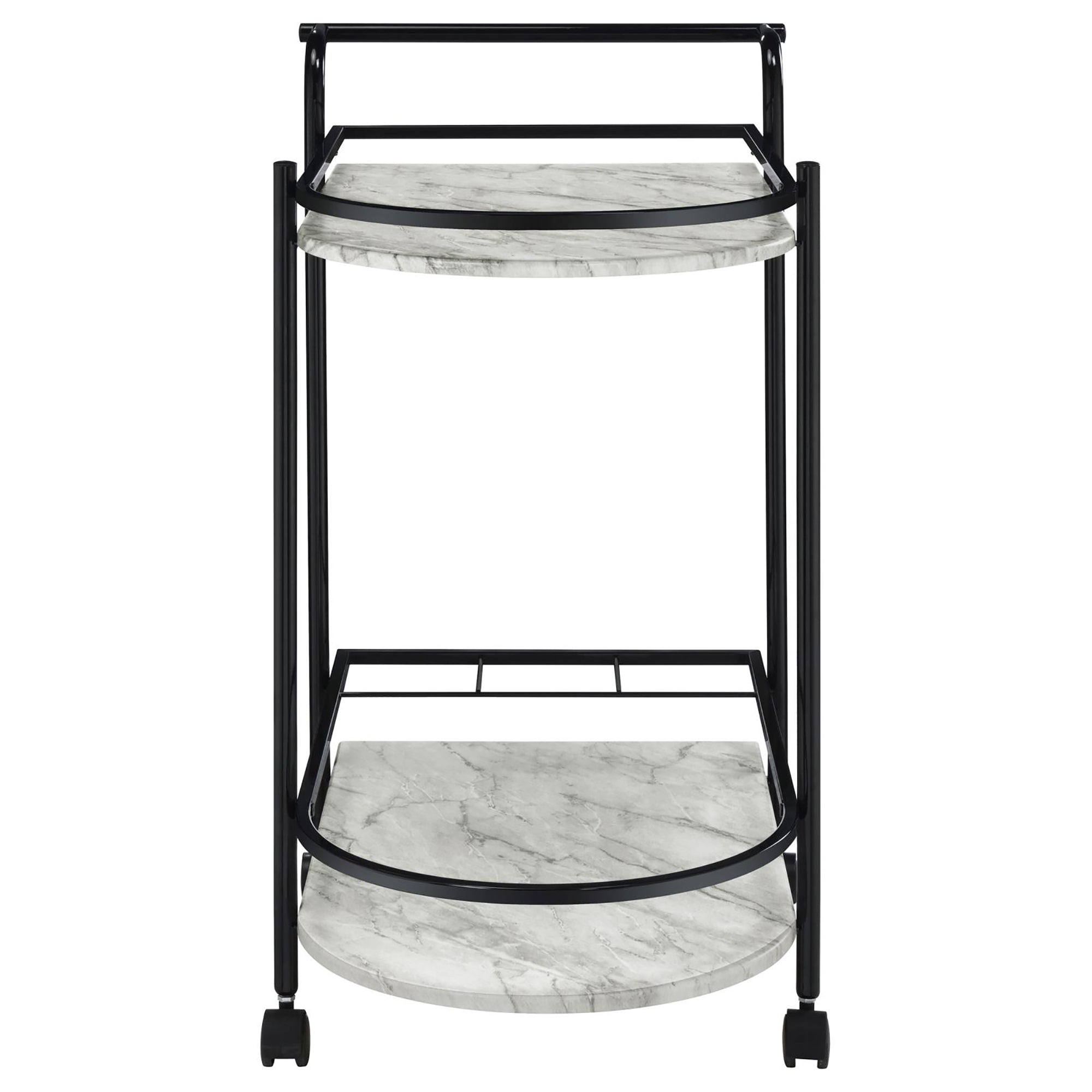 Chaveaut Black and Faux White Marble Serving Cart with Wine Rack