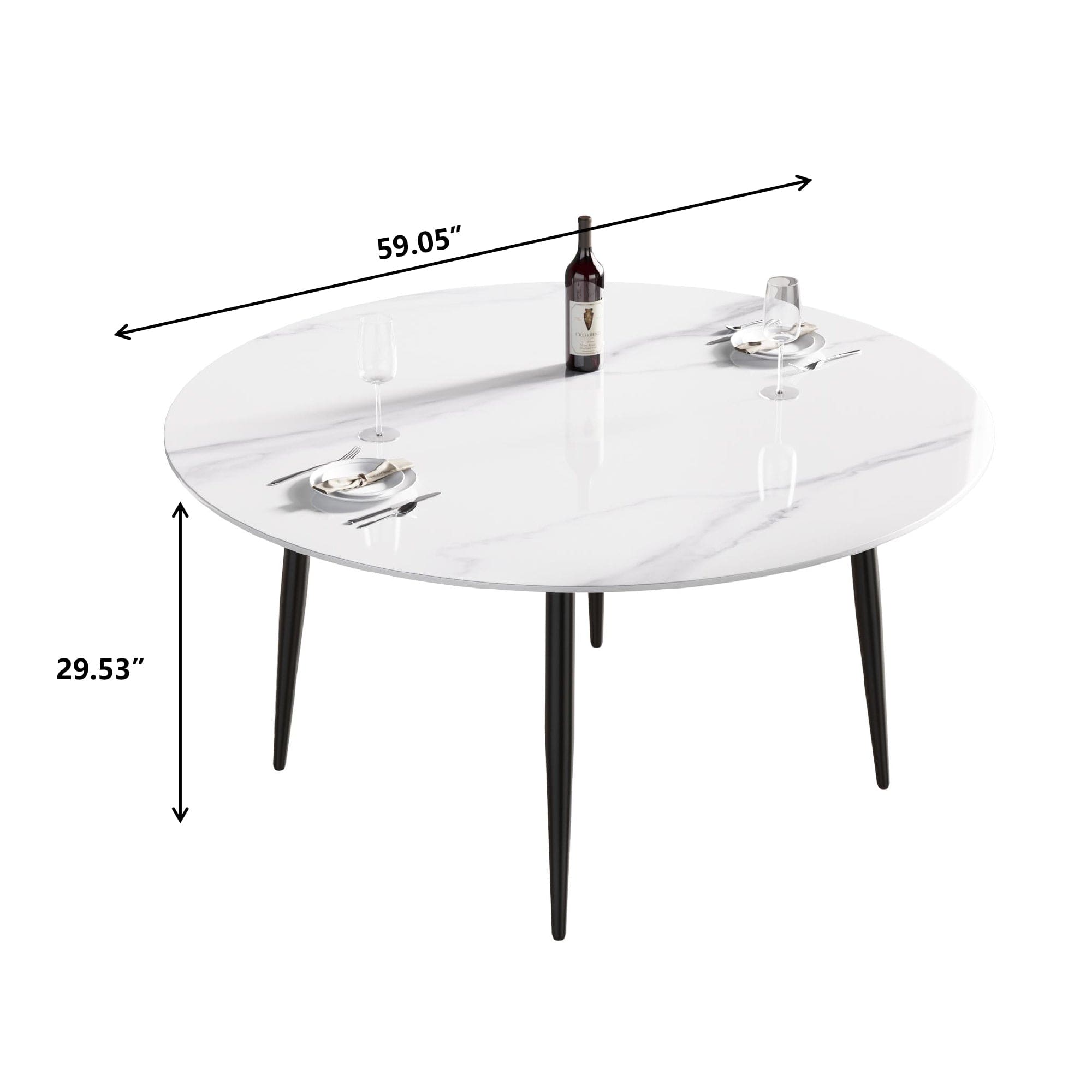 59.05"Modern man-made stone round black metal dining table-position for 6 people