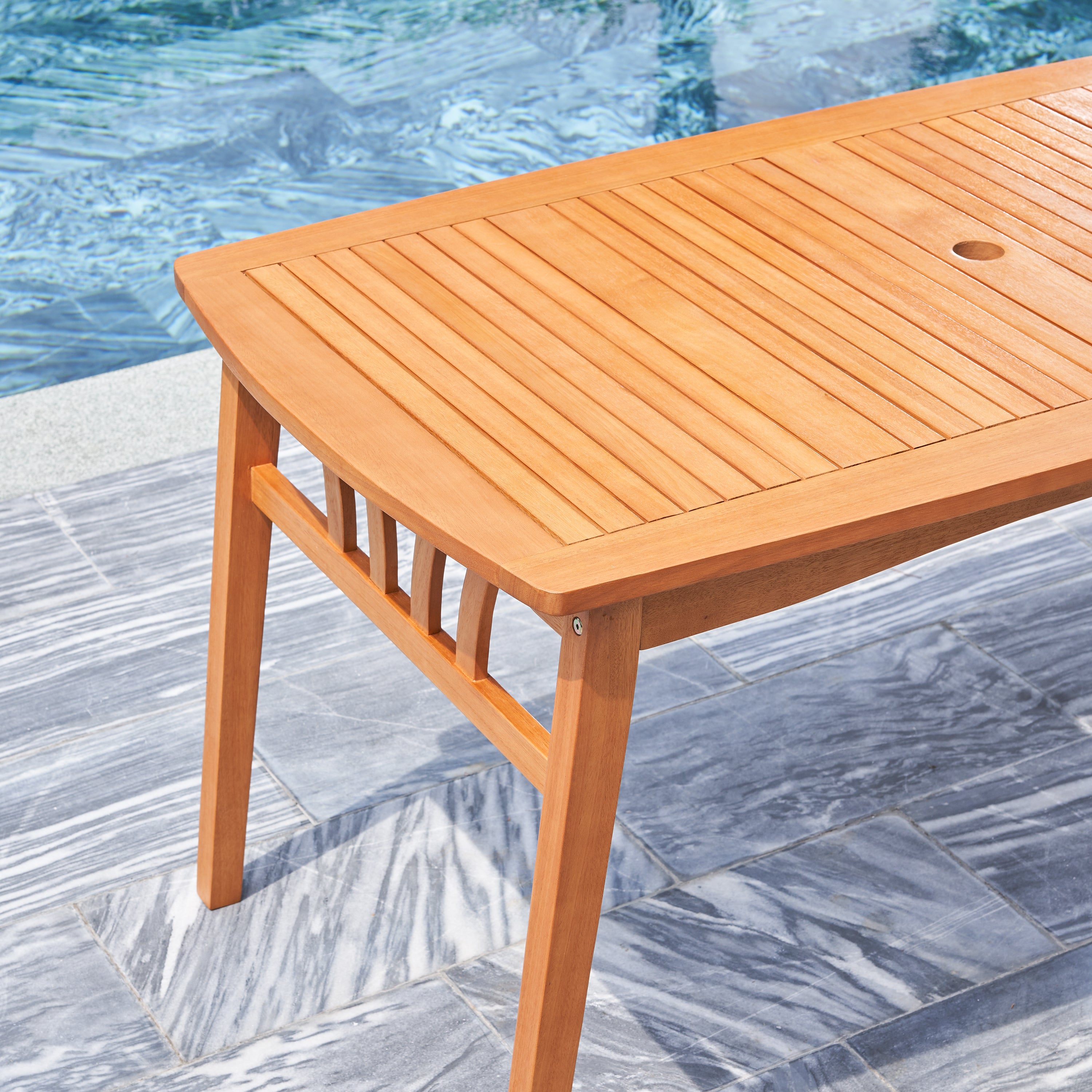 Kapalua Honey Eucalyptus Wooden Outdoor Dining Table with Umbrella Hole