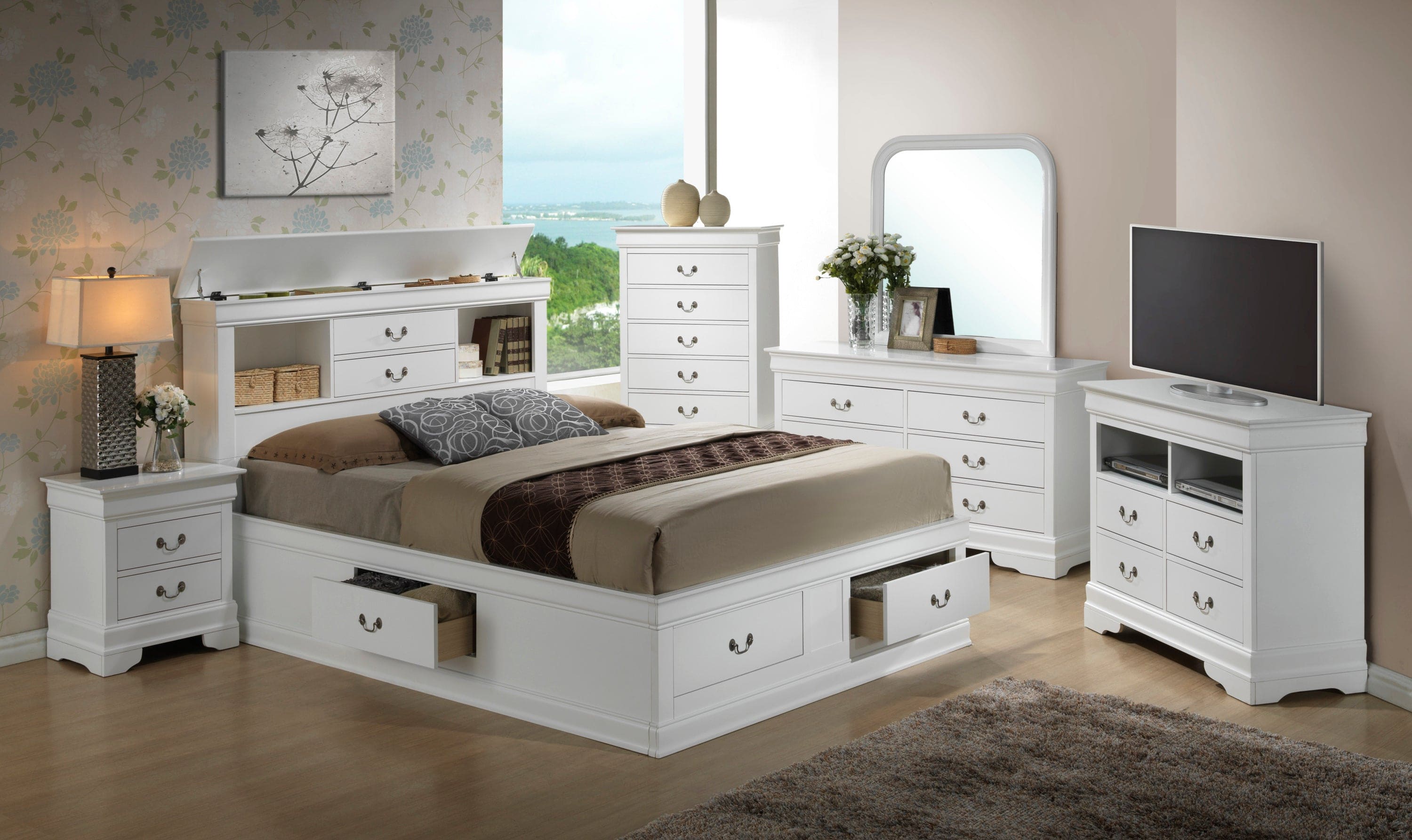 Glory Furniture Louis Phillipe G3190B-KSB King Storage Bed , White