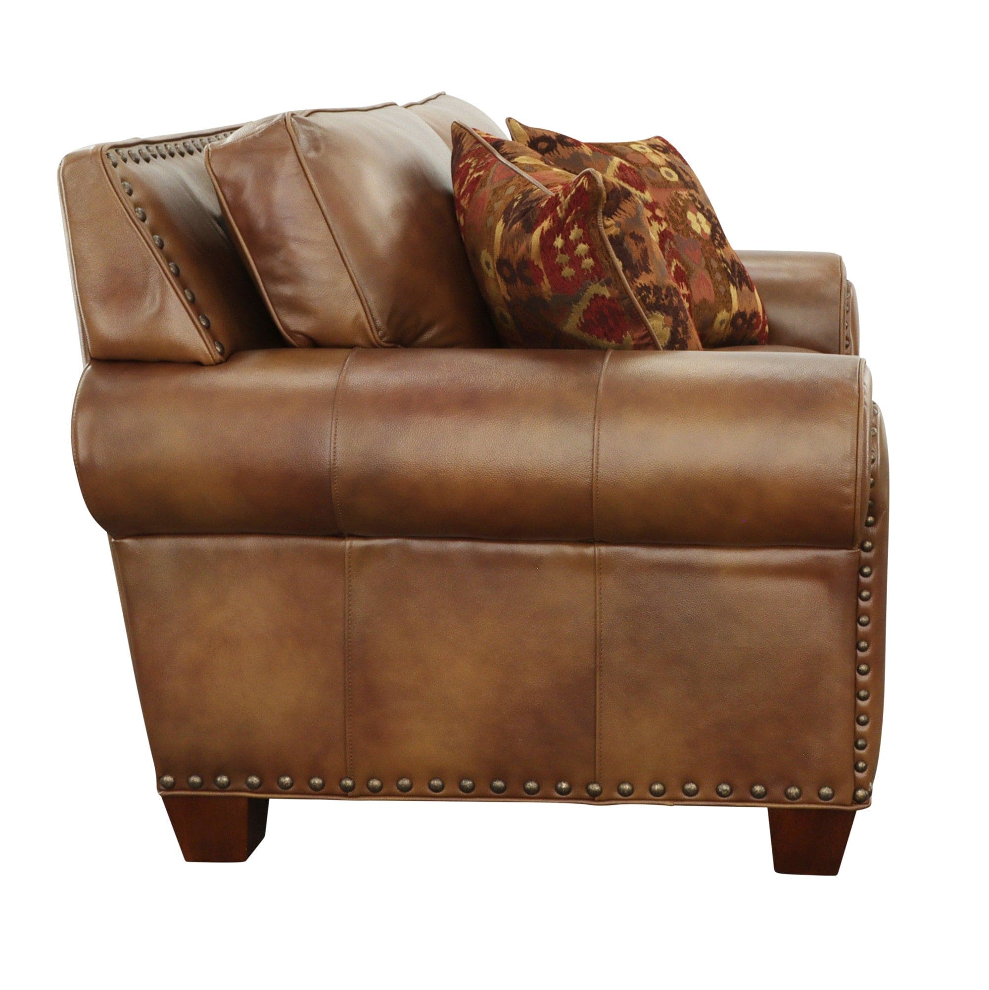 Rustic Leather Collection Loveseat - Premium Construction, Nail-Head Trim - Maximum Comfort and Style