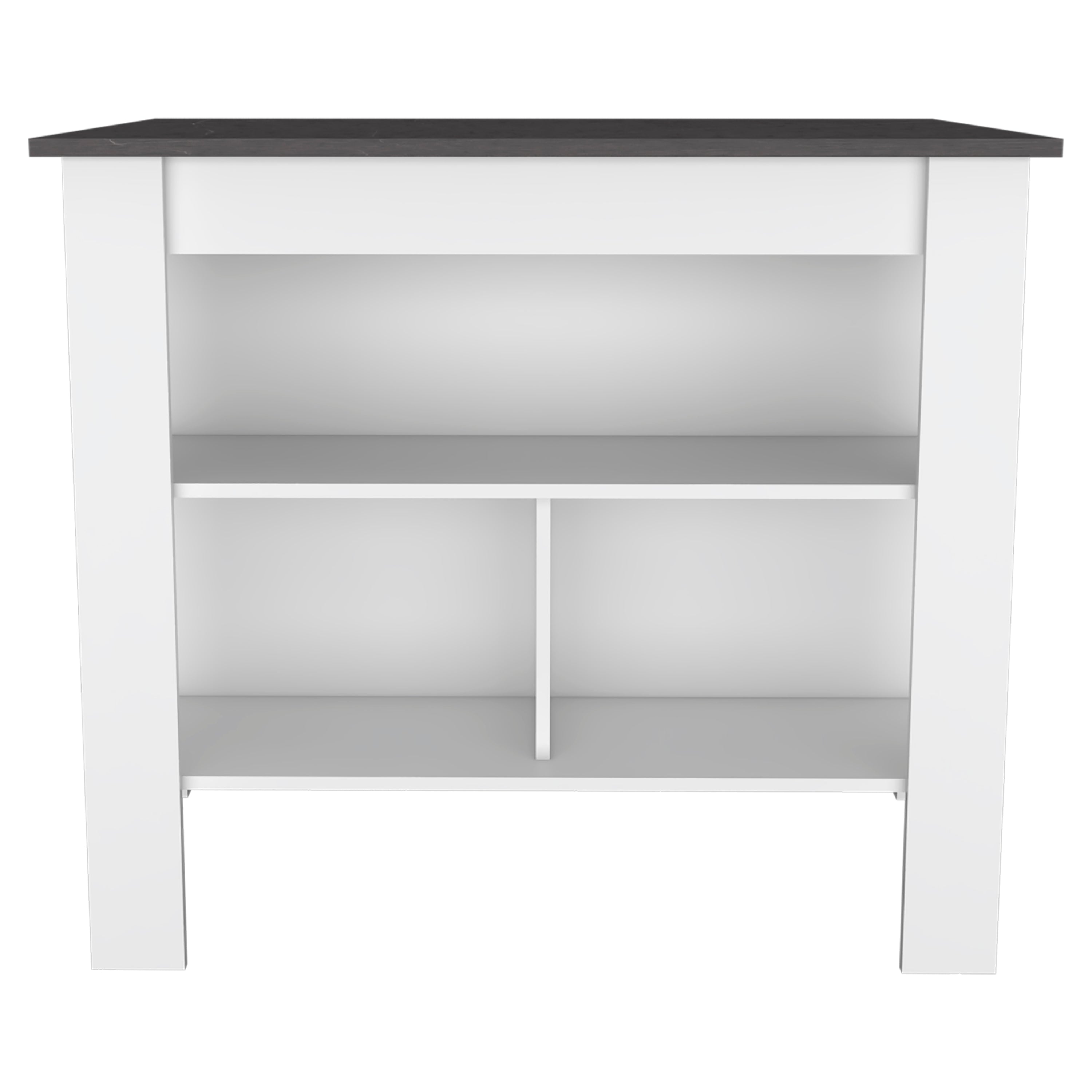 Cala Kitchen Island, Four Legs, Three Shelves  -White / Onyx