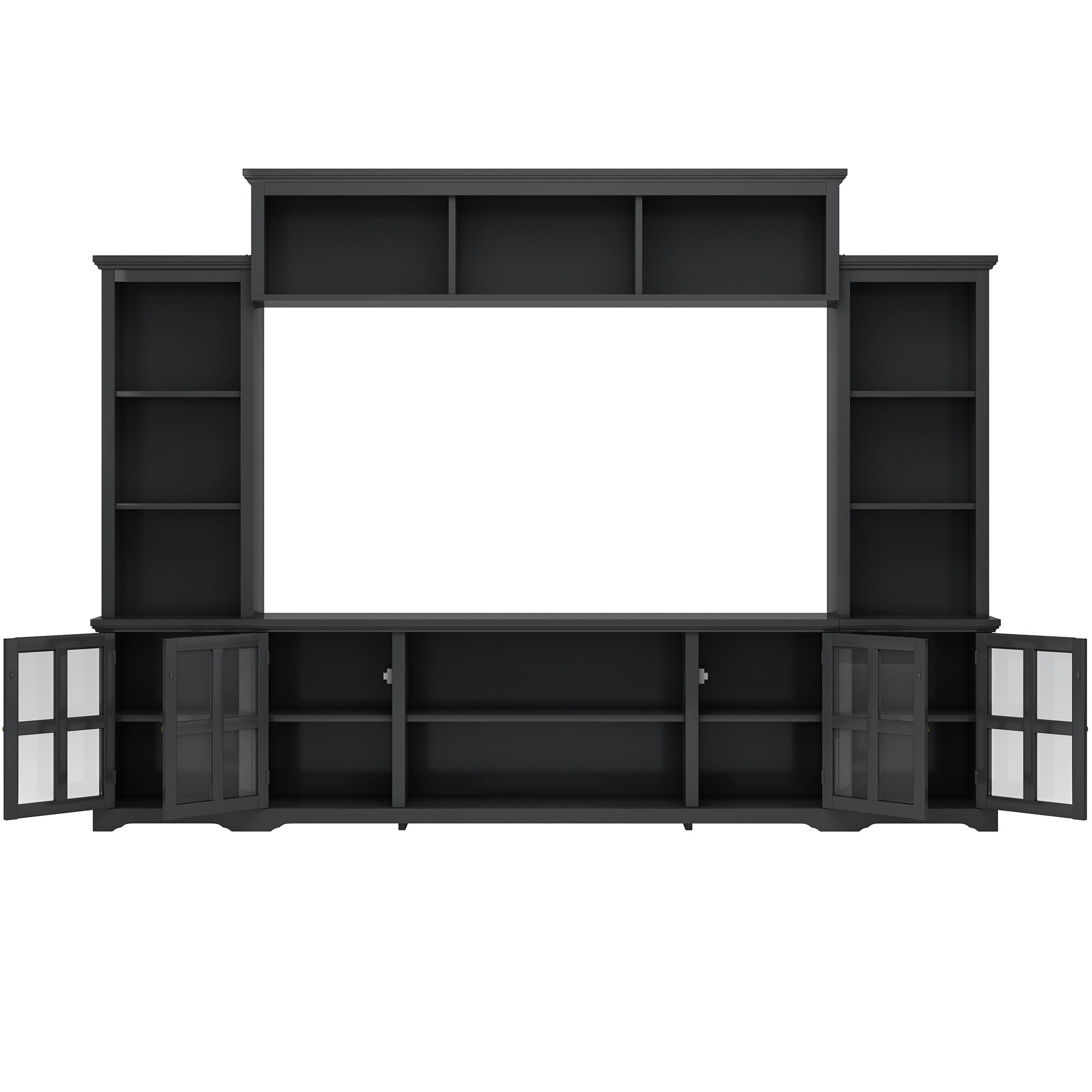 ON-TREND Minimalism Style Entertainment Wall Unit with Bridge, Modern TV Console Table for TVs Up to 70", Multifunctional TV Stand with Tempered Glass Door, Black (Old SKU: SD000009AAB)