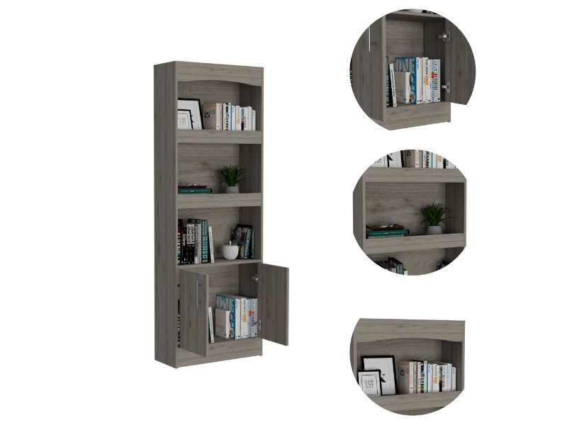 Bookcase Denver,Metal Hardware, Light Gray Finish