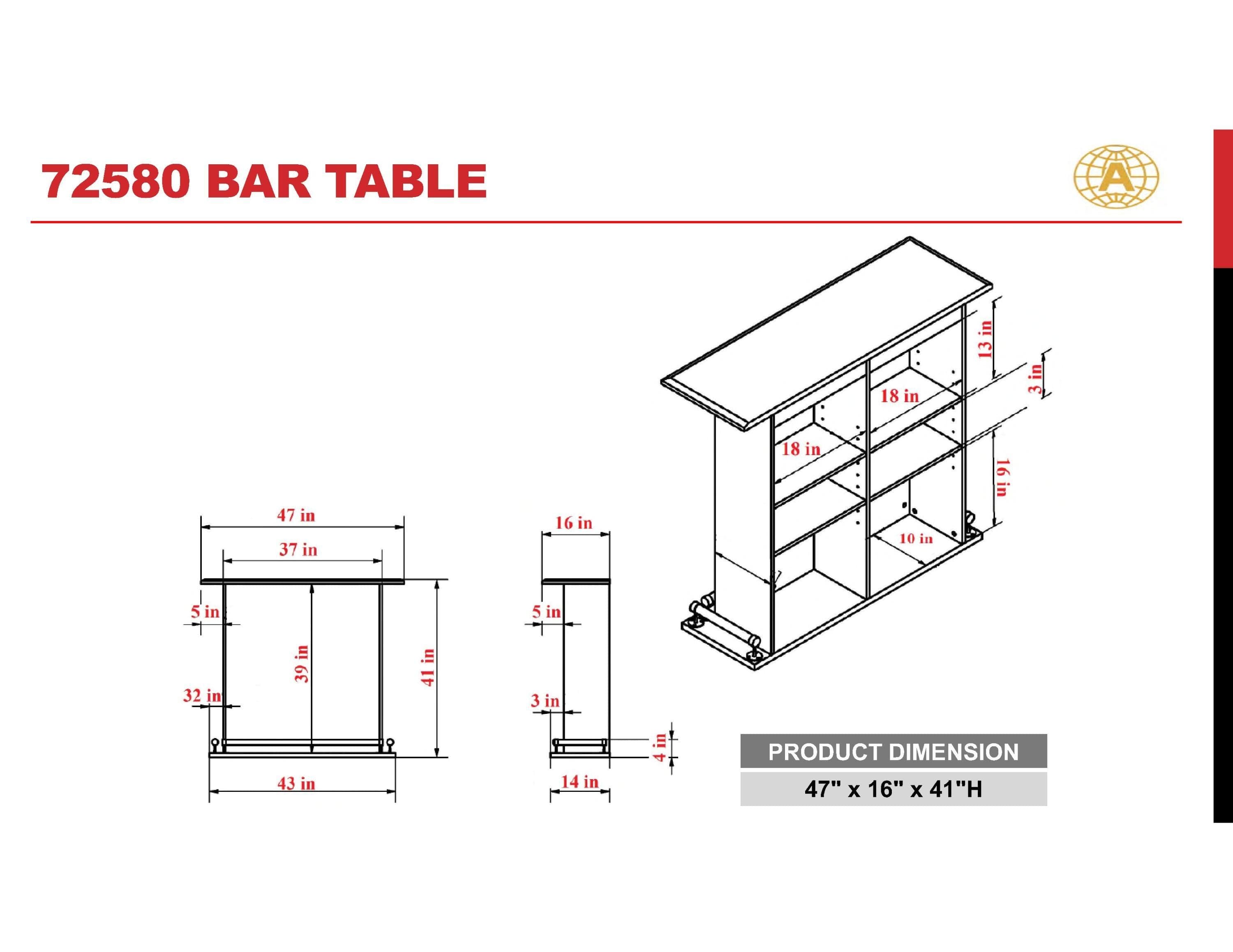 ACME Kite Bar Table in White High Gloss 72580