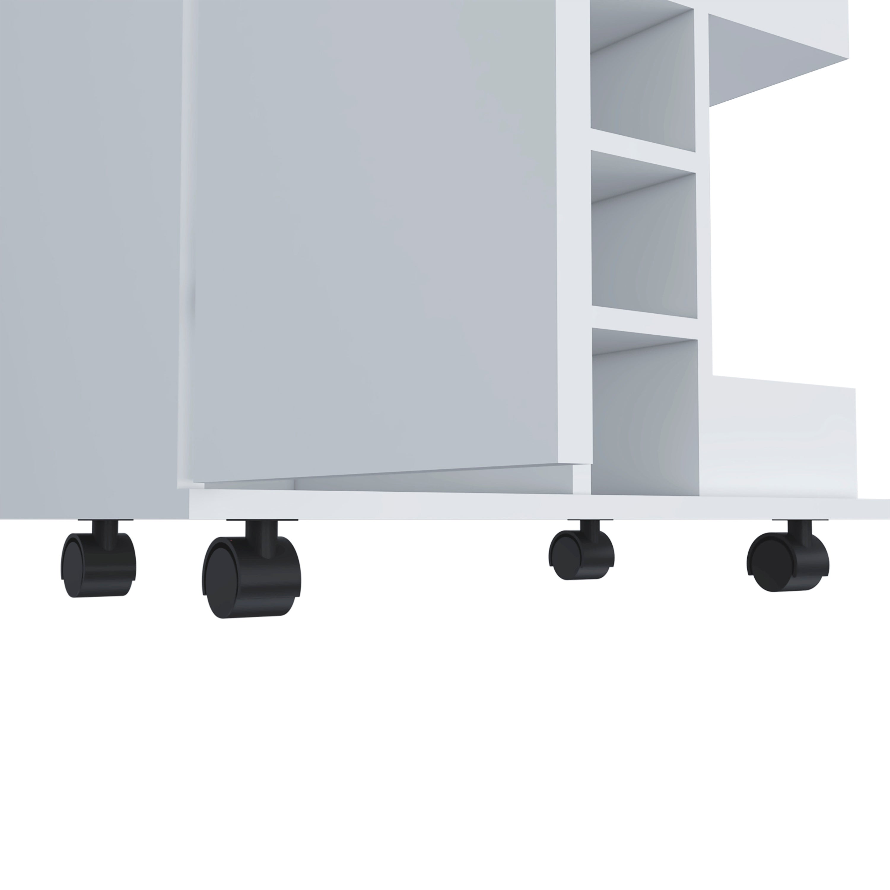 Bar Cart Wells, Four Casters, Six Wine Cubbies, Single Door Cabinet, White Finish