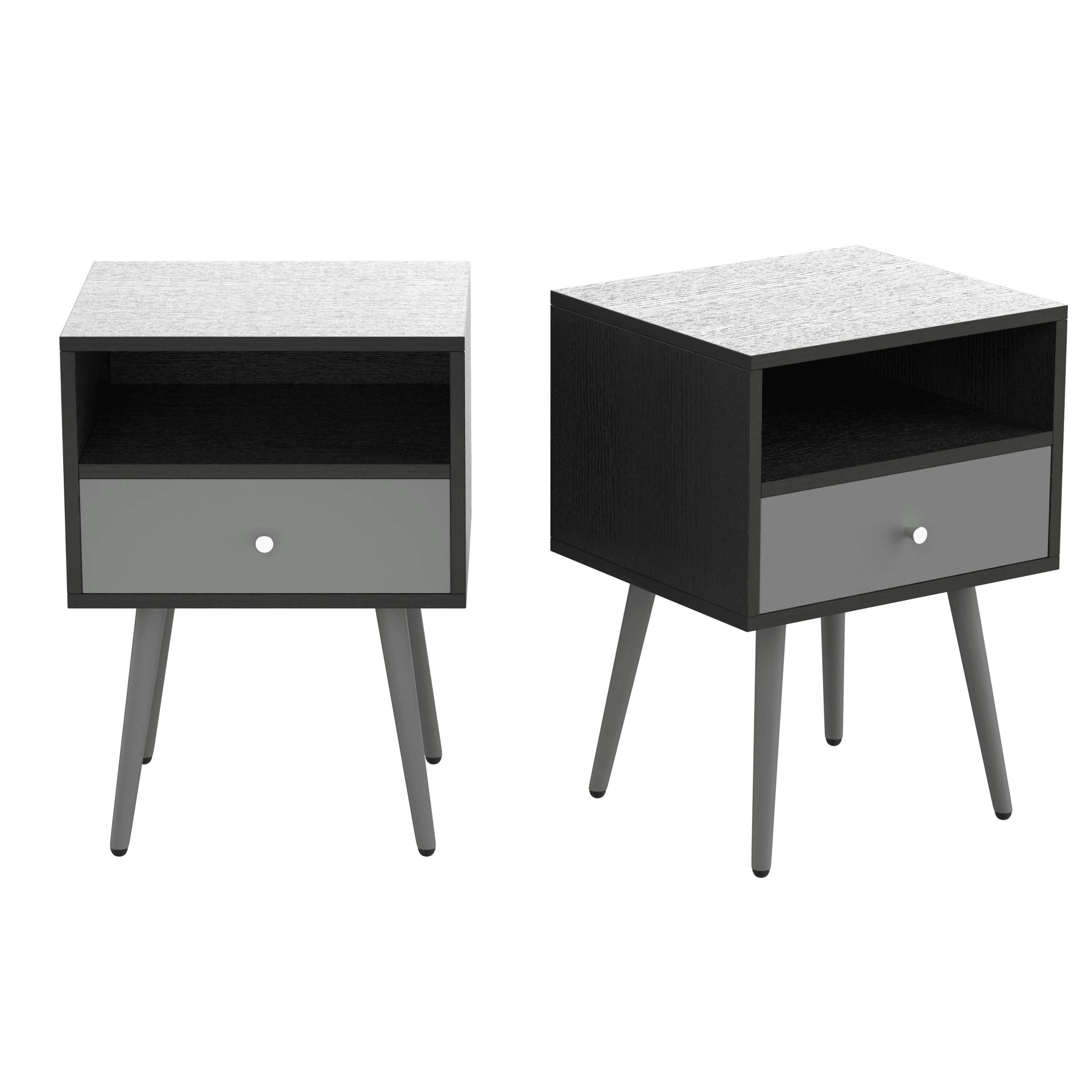 Modern Bedside Tables Set of 2,Nightstand with 1 Storage Drawer -Chic  Simple Assembly End Side Table,Sofa Table,for bedroom/living room/office (2pcs,dark grey)