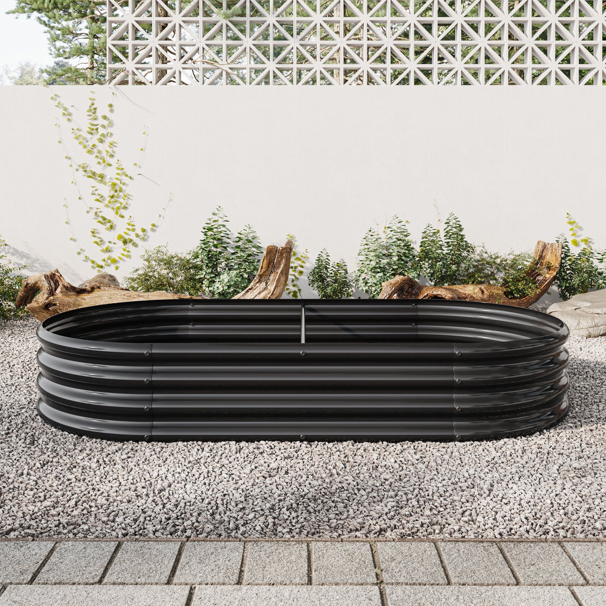 Raised Garden Bed Outdoor,   Oval Large Metal Raised Planter Bed for for Plants, Vegetables, and Flowers - Black